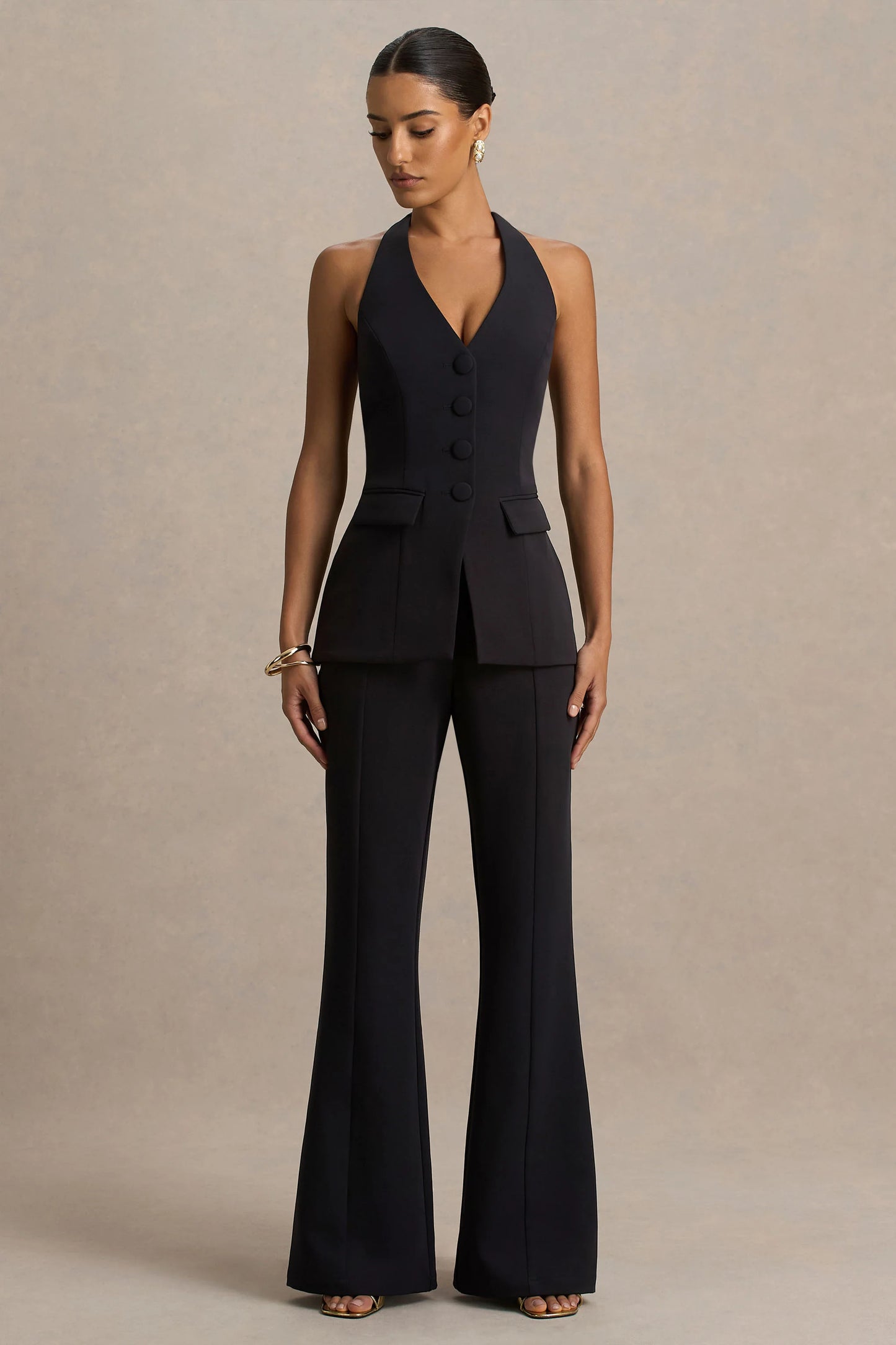 Carina Black Flared-Leg Tailored Trousers