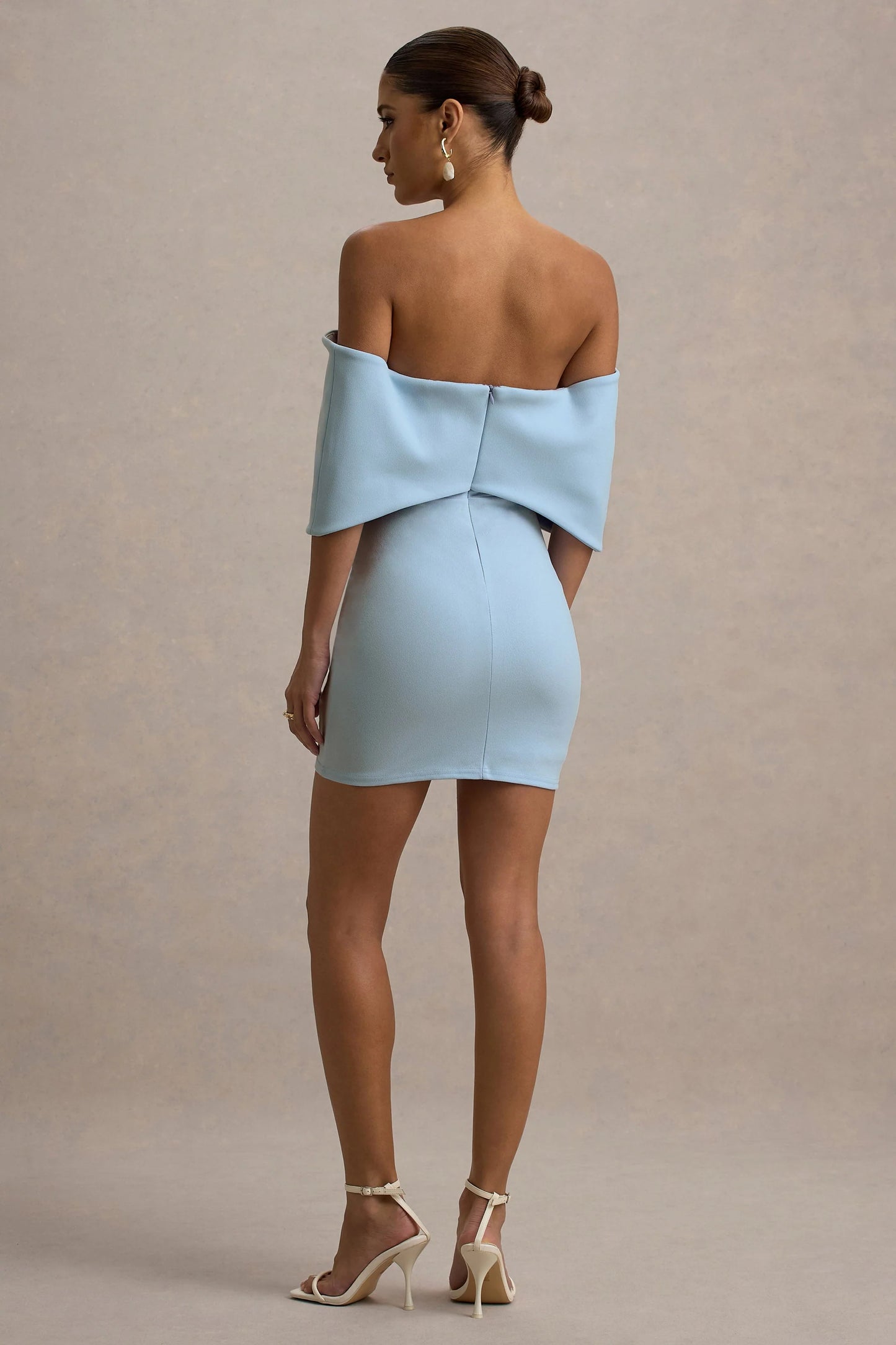 Sadie Powder Blue Bow Bardot Mini Dress