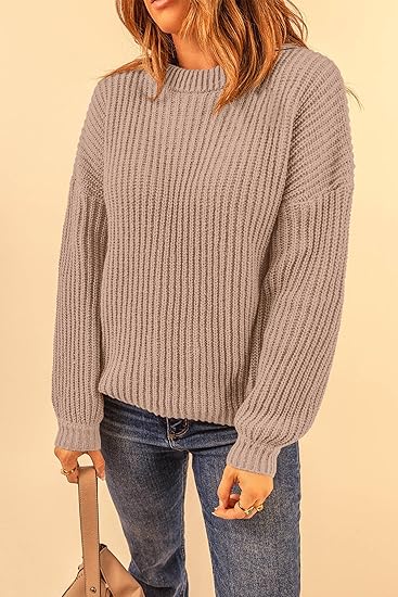 Autumn Women's Long Sleeve Ribbed Knit Sweater