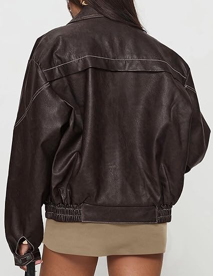 Women's Faux Leather Oversized Bomber Jacket