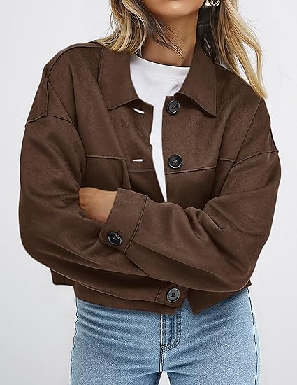 Women's casual faux suede cropped jacket