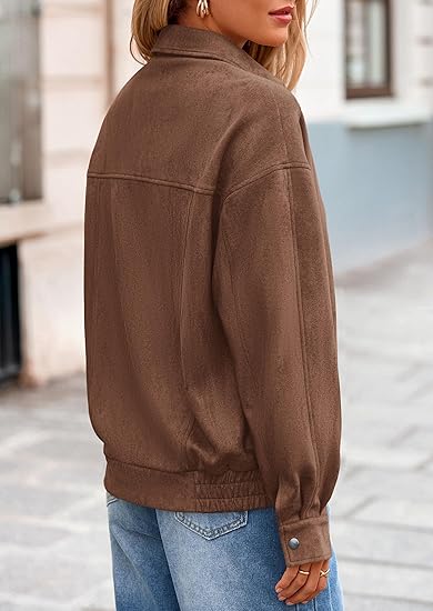 Women's Autumn Fashion Faux Suede Bomber Jacket
