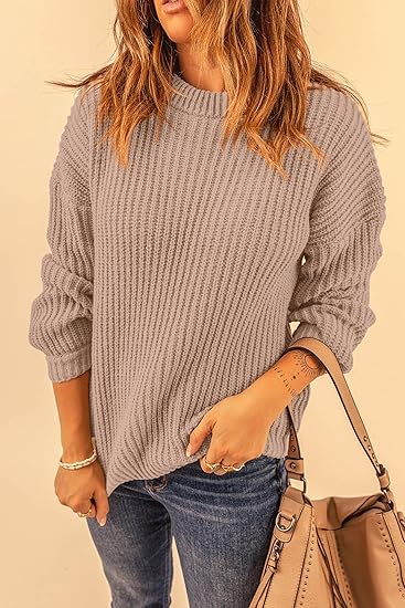 Autumn Women's Long Sleeve Ribbed Knit Sweater