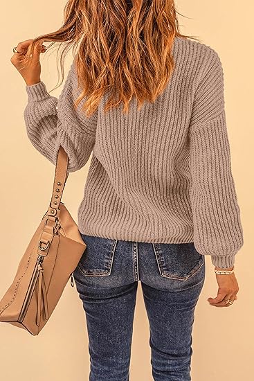 Autumn Women's Long Sleeve Ribbed Knit Sweater