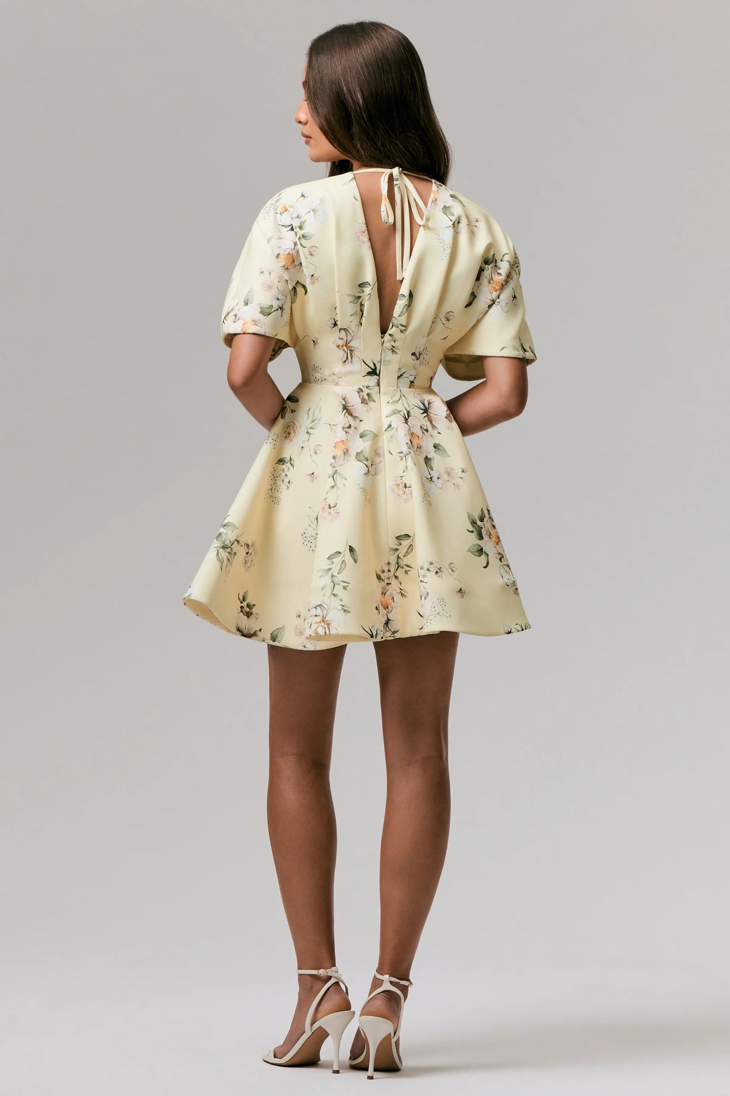 Delight Lemon Print Plunge-Neck Ruffled Mini Dress