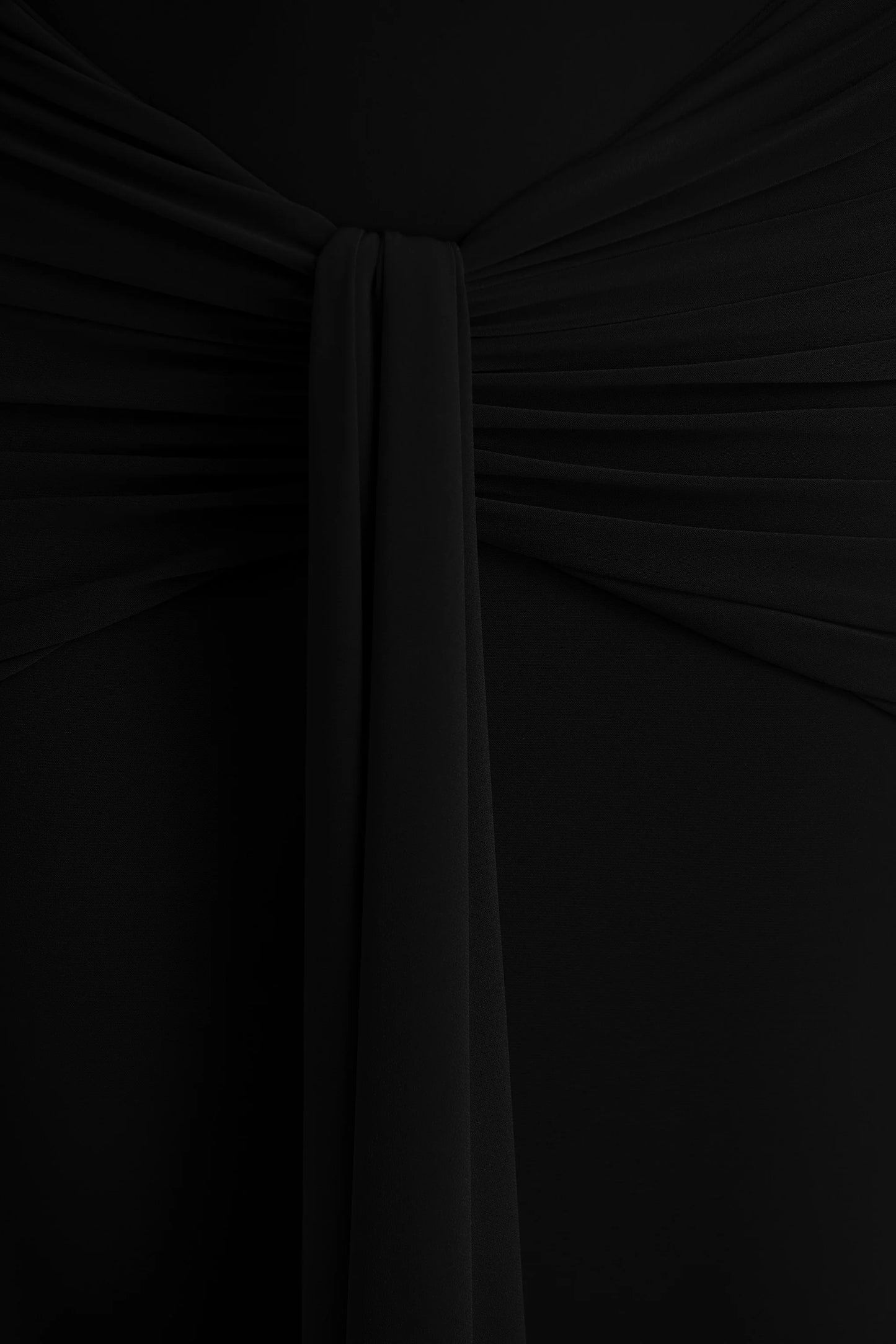 Envisioned Black Bardot-Neck Maxi Dress With Gathered And Drape Detail