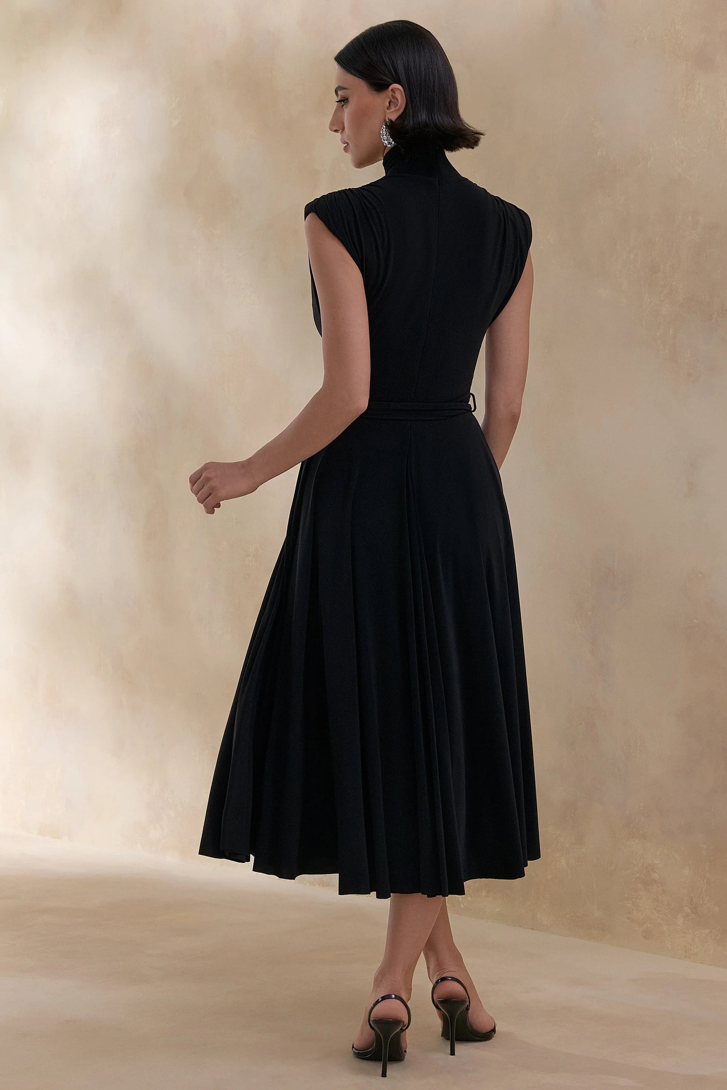 Roselena Black High-Neck Midi Dress