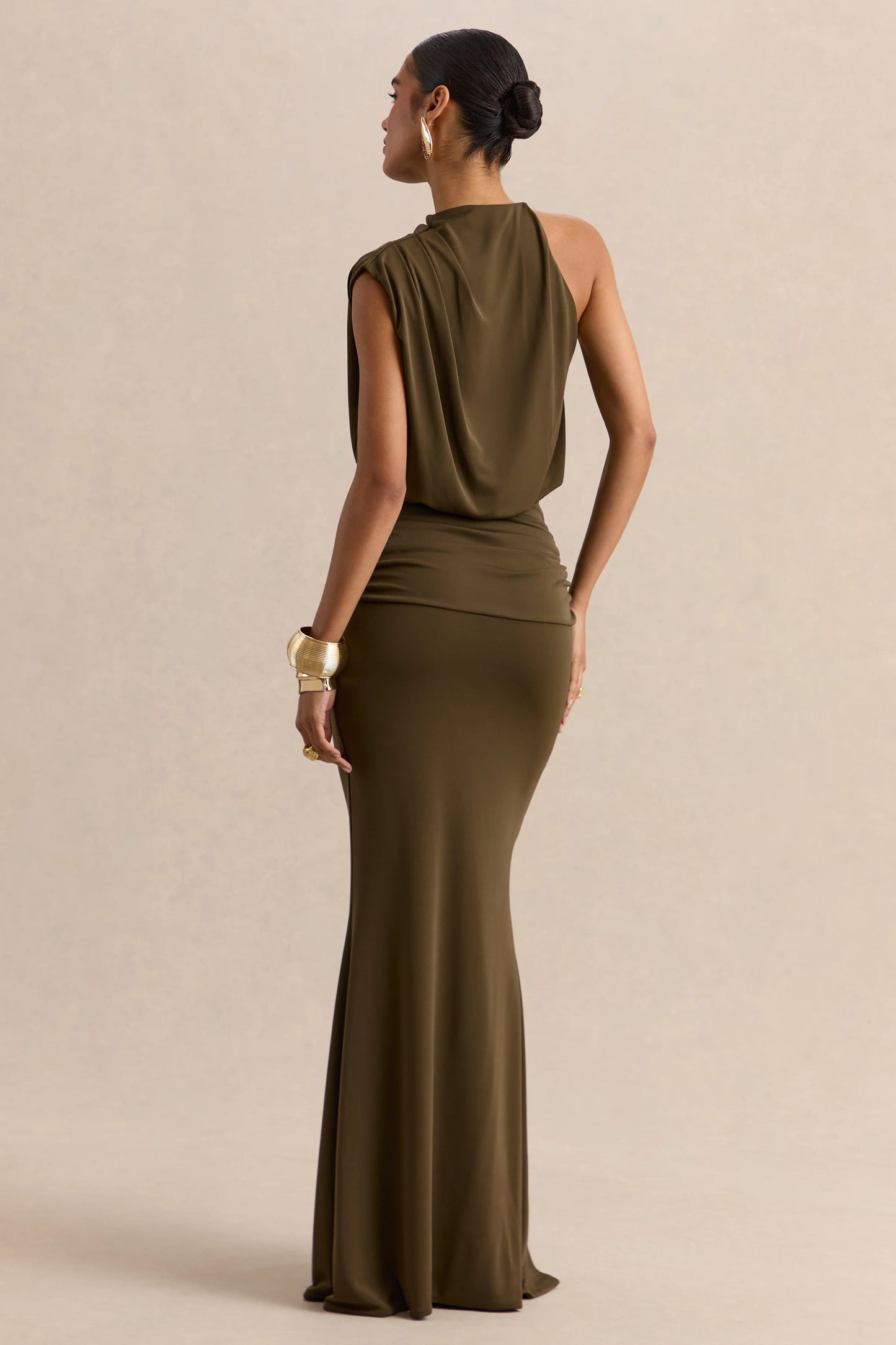 Umaira Khaki High-Neck Maxi Dress