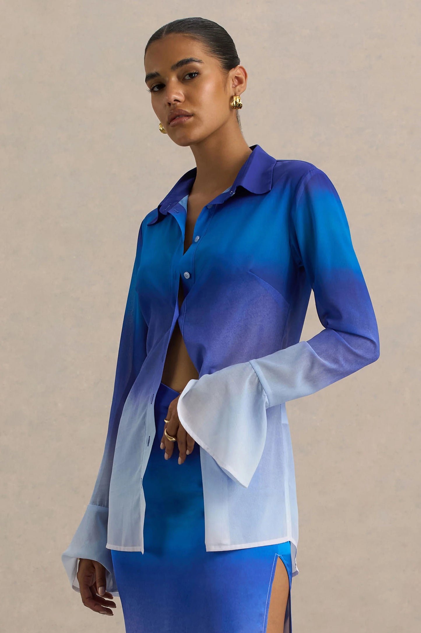 Tahiti Blue Ombre Flared-Sleeve Shirt