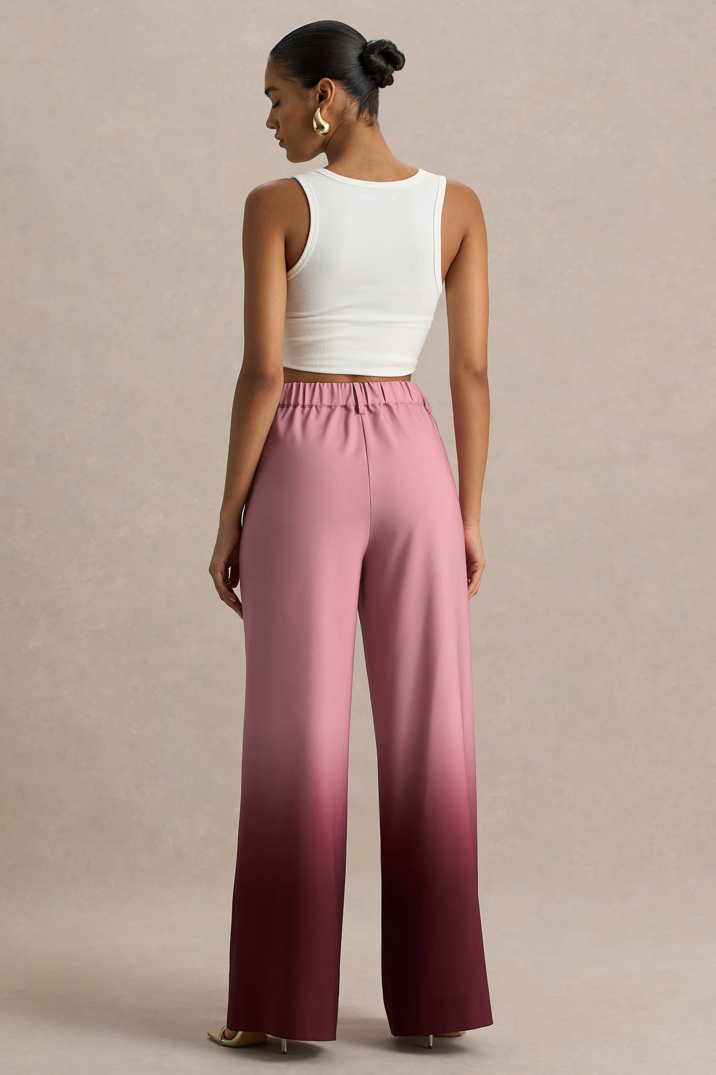 Safia Cherry Ombre Satin Wide-Leg Trousers