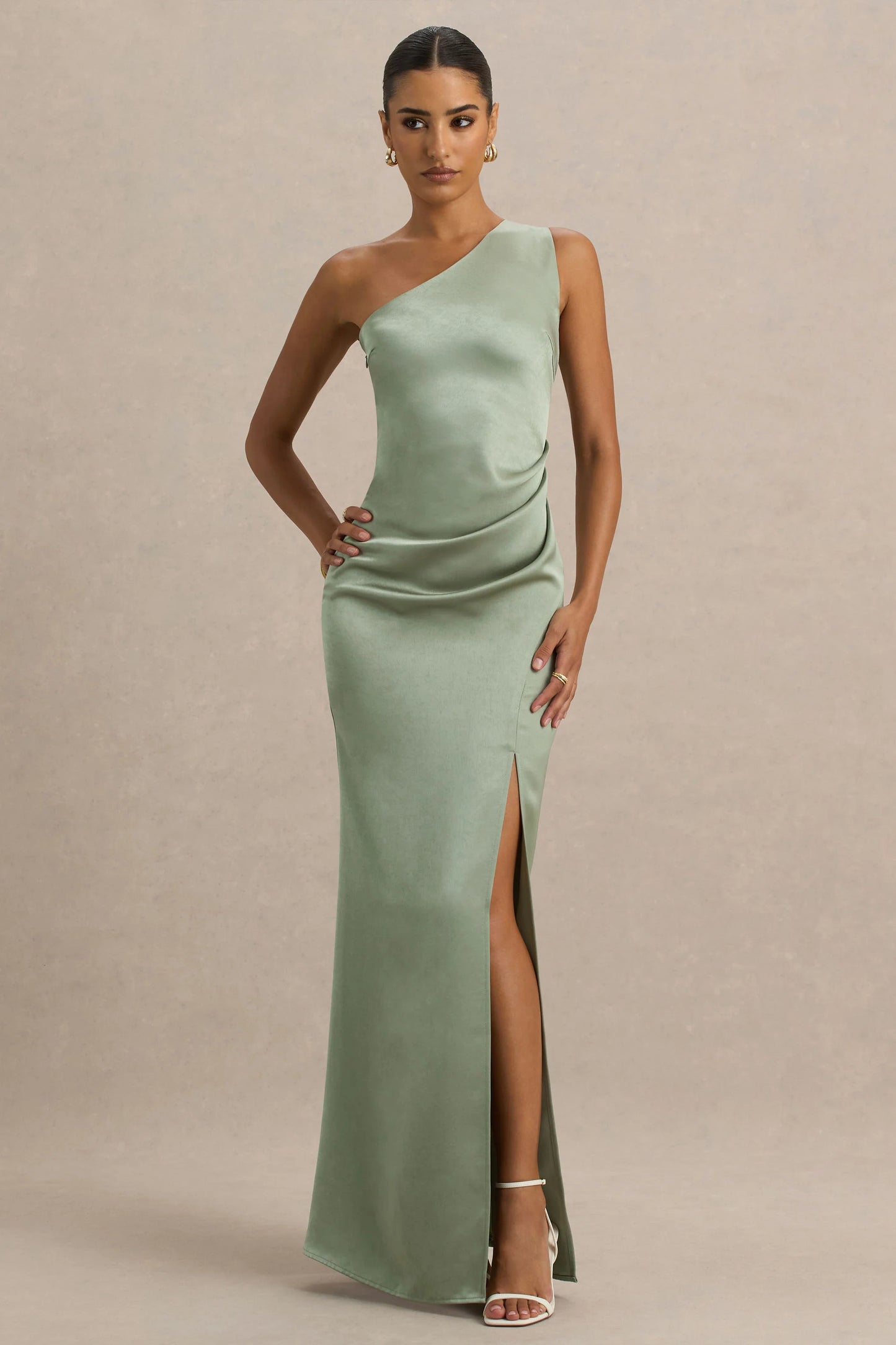 Beth Sage Asymmetric Neckline High-Split Maxi Dress