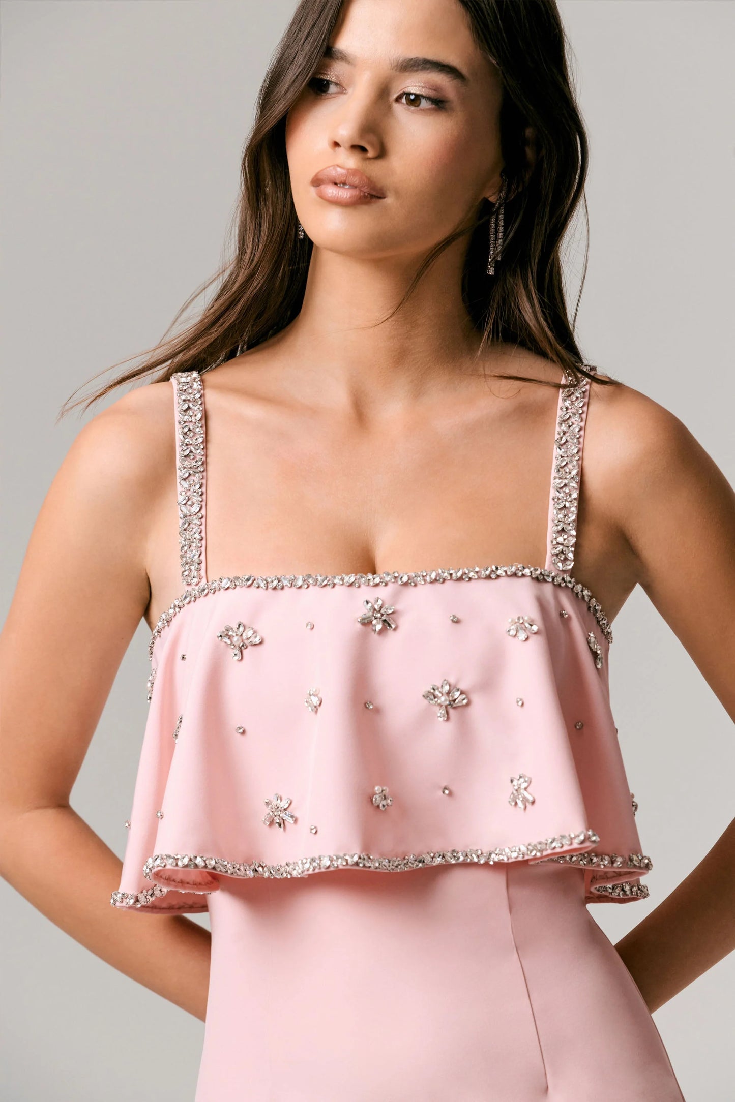 Scarlet Pale Pink Square-Neck Embellished Maxi Dress