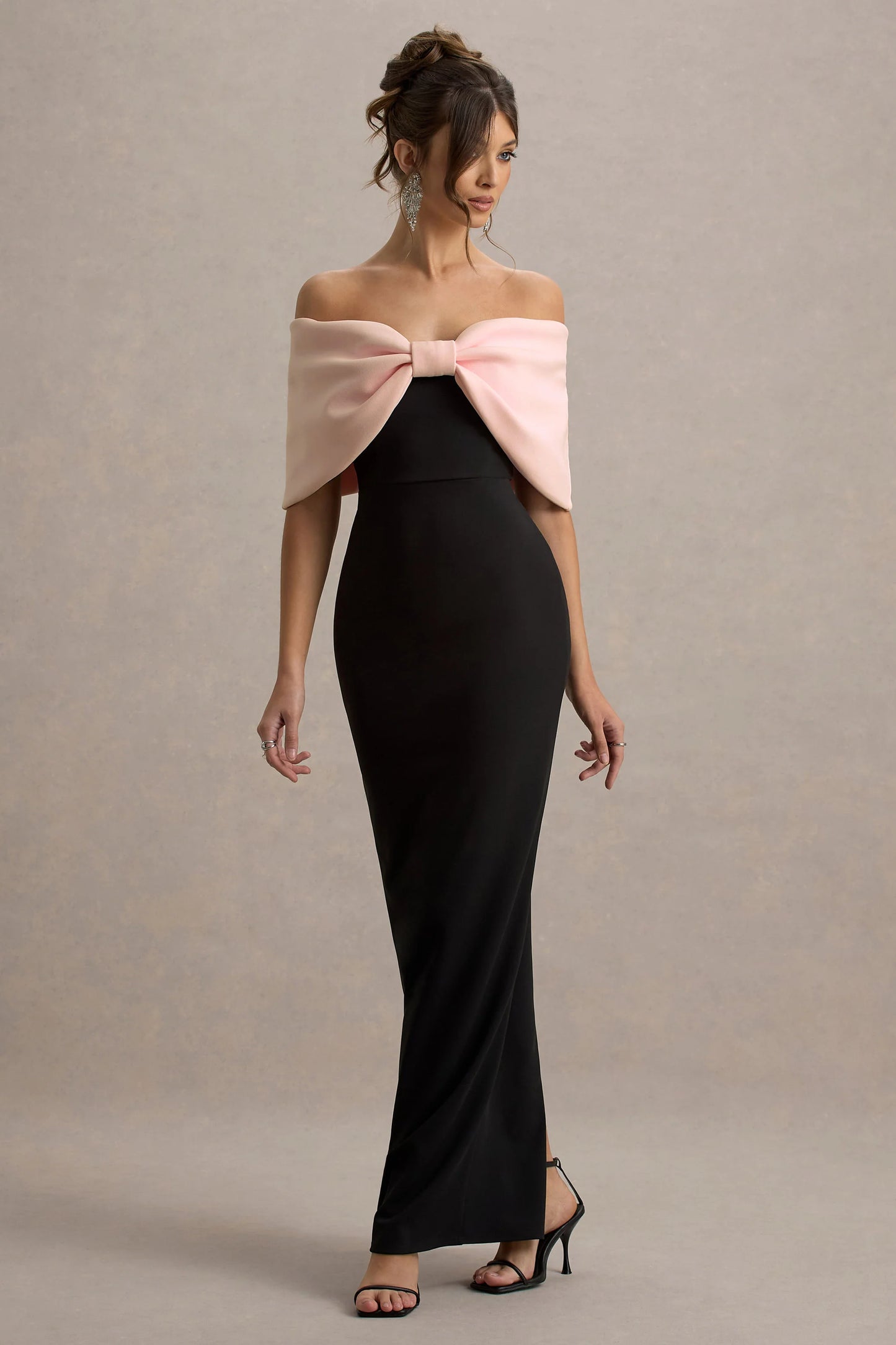 Cornelia Pink & Black Strapless Maxi Dress With Oversized Bow