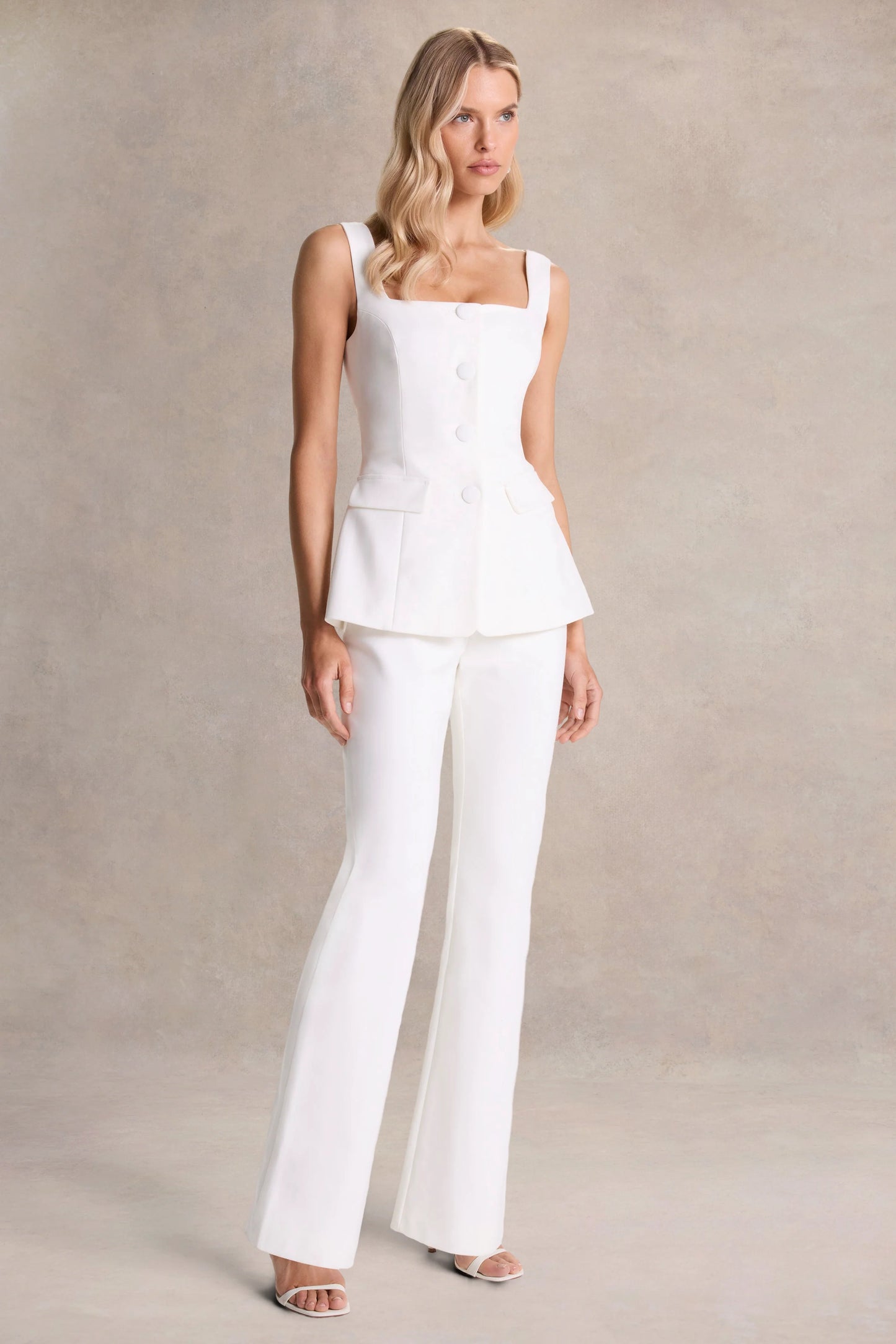 Aceline White Square-Neck Tailored Jumpsuit
