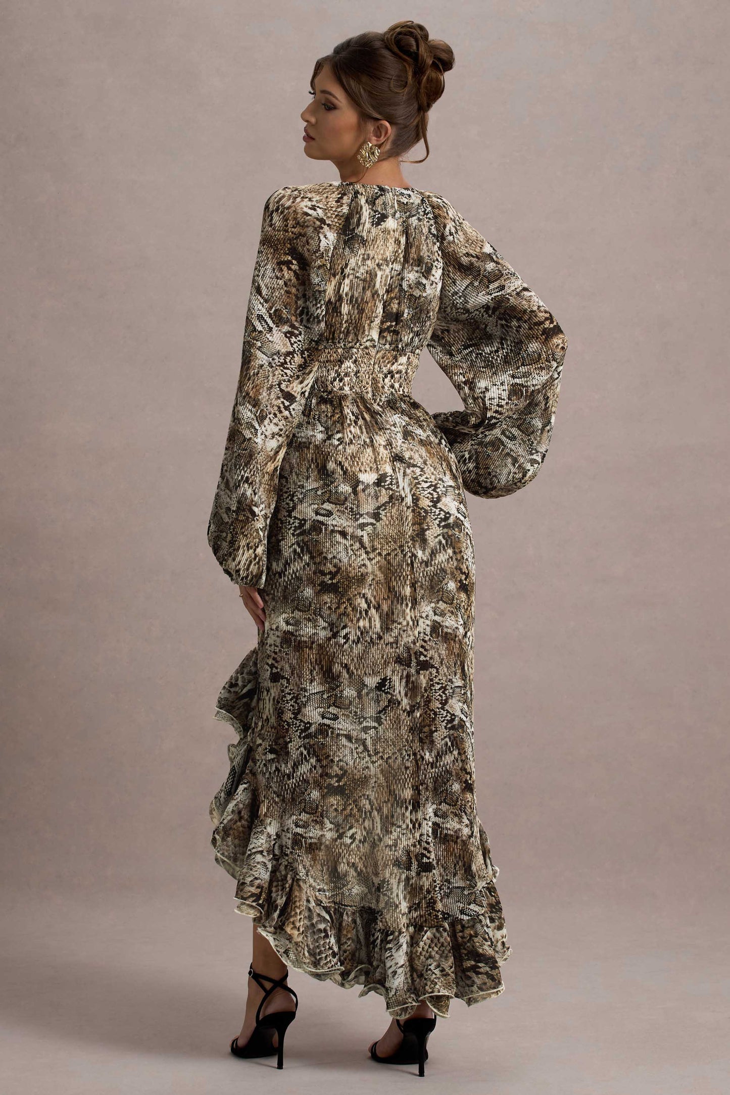 Namir Snake Print High-Low Chiffon Maxi Dress