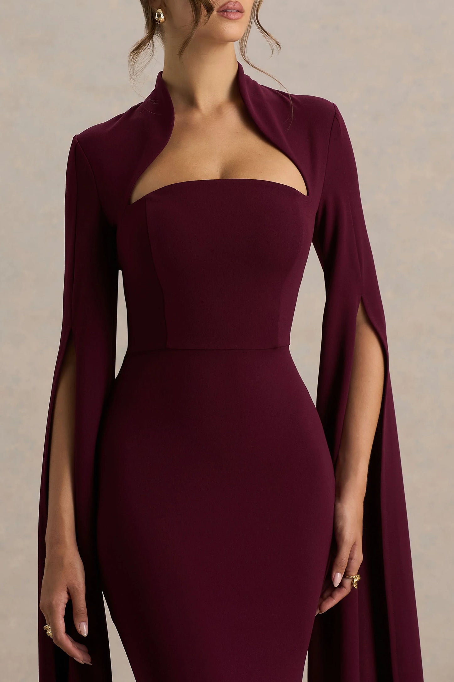 Esme Burgundy Square-Neck Maxi Dress With Cape Sleeves