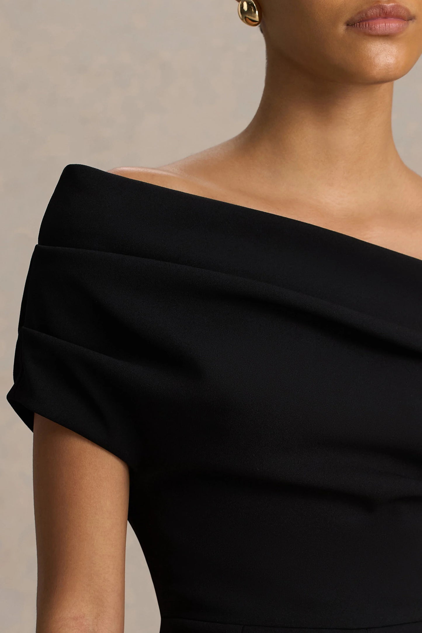 Alexandra Black Asymmetric-Neck Draped Jumpsuit
