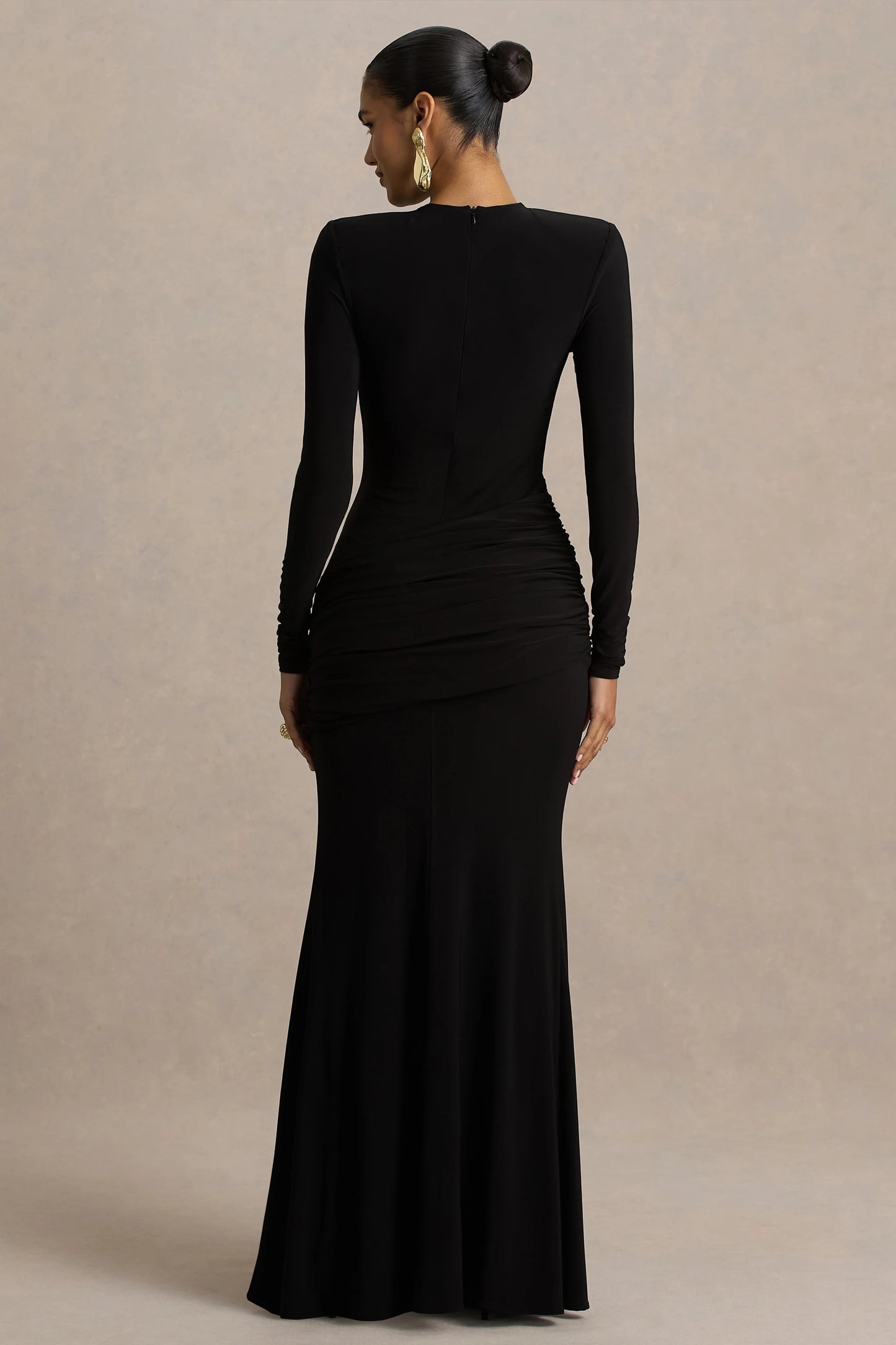 Liora Black Crew-Neck Maxi Dress With Front-High Split