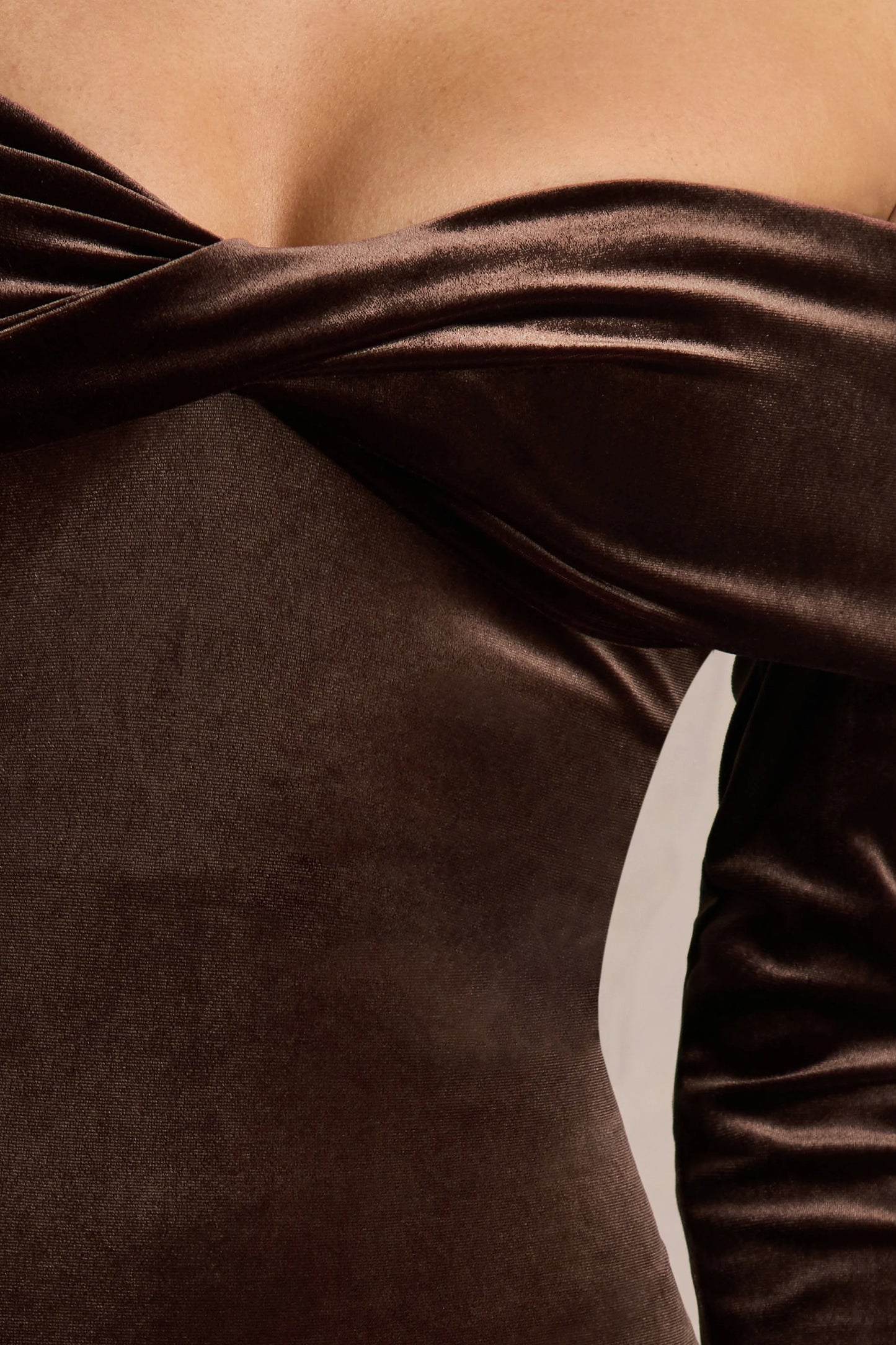 Compliment Brown Velvet Bardot Midi Dress