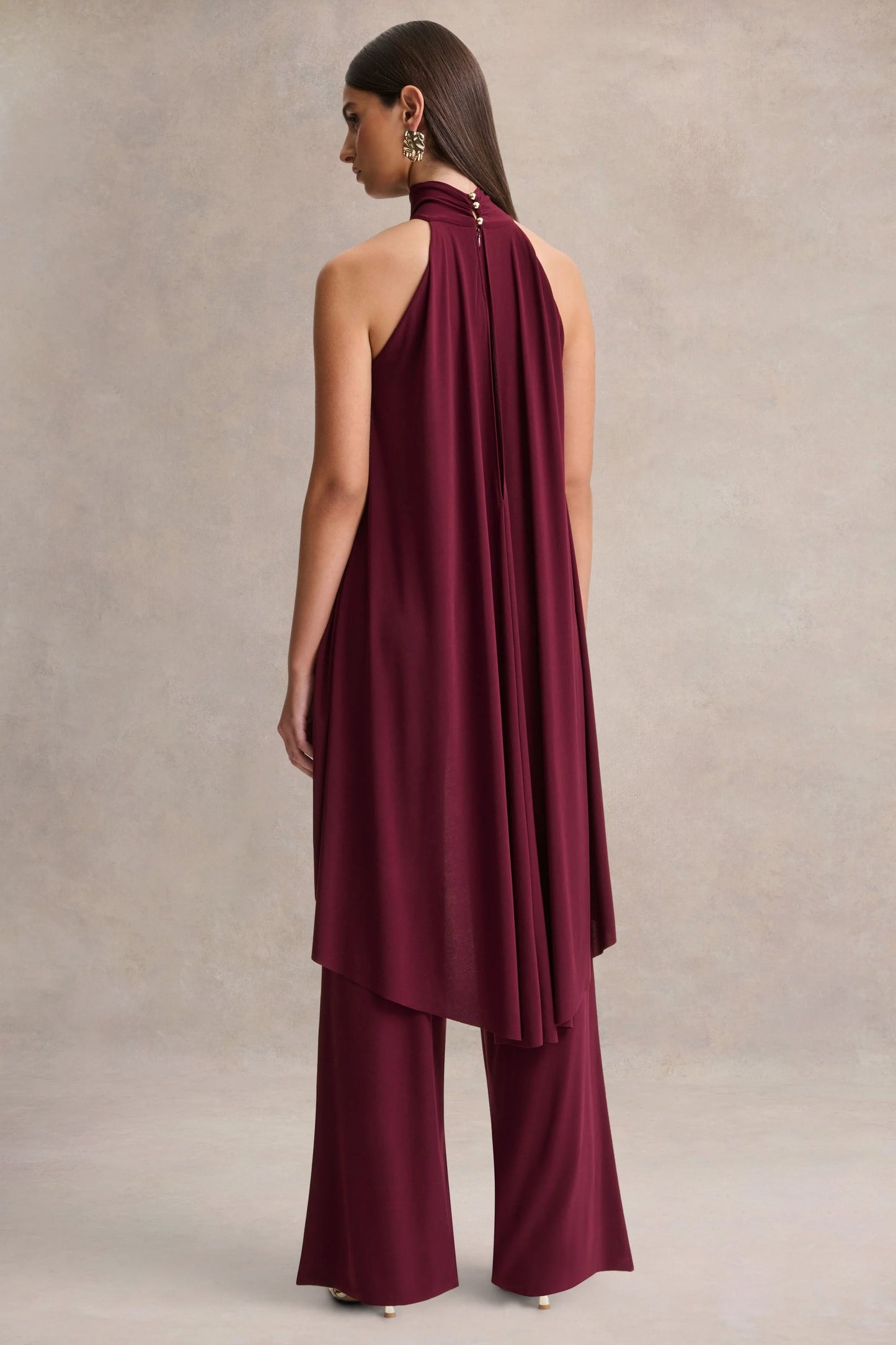 Jadzia Burgundy Halter-Neck Jumpsuit