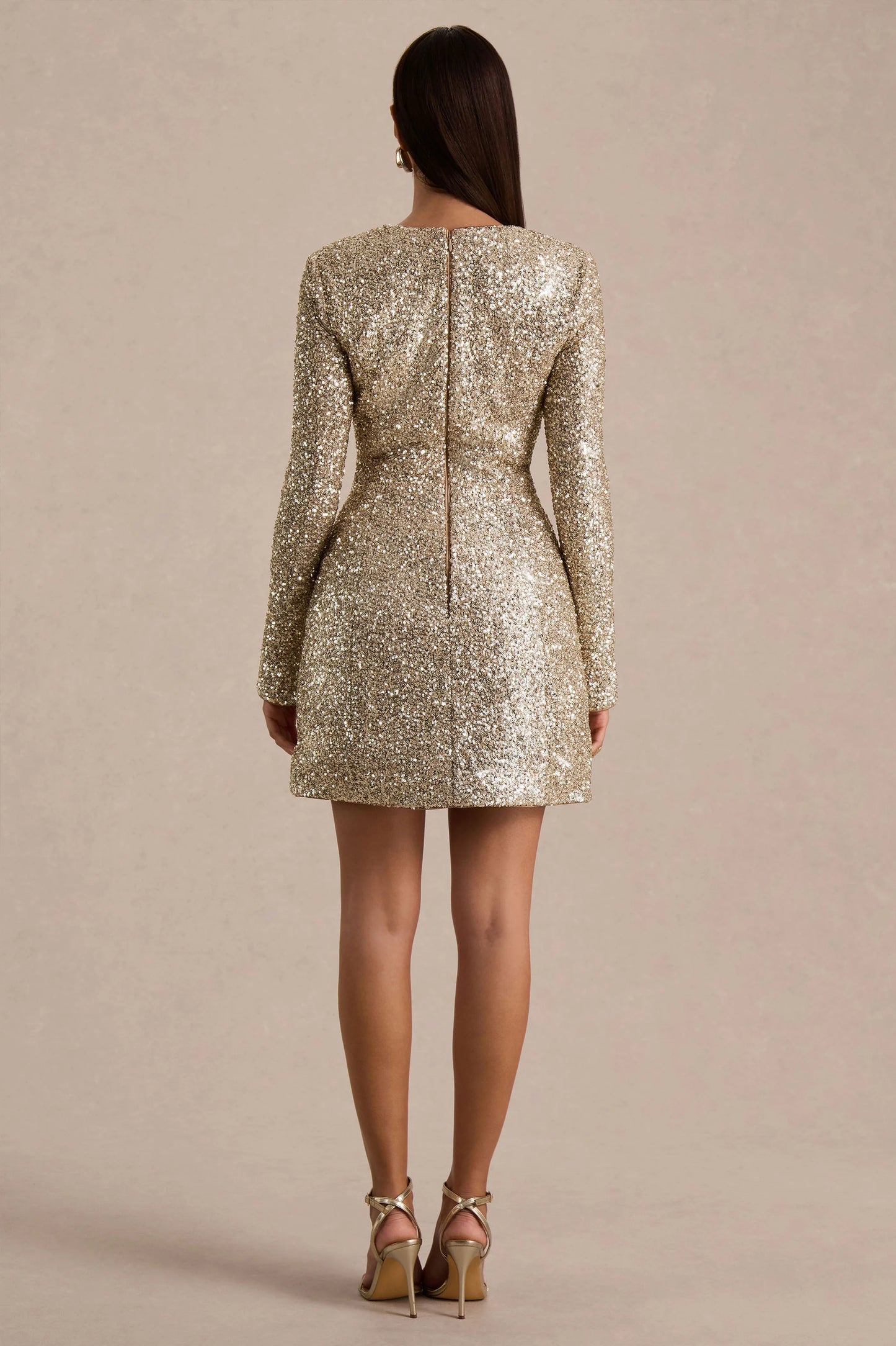 Invite Gold Sequin Square-Neck Mini Dress