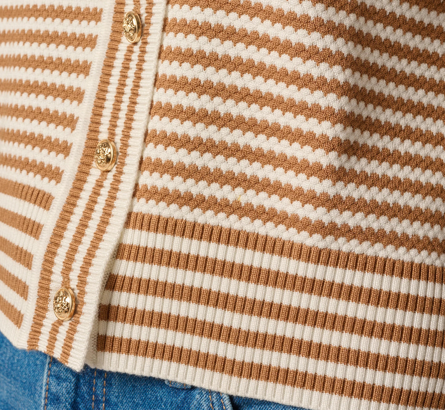V Neck Button Front Cardigan Sweater In Ivory Camel