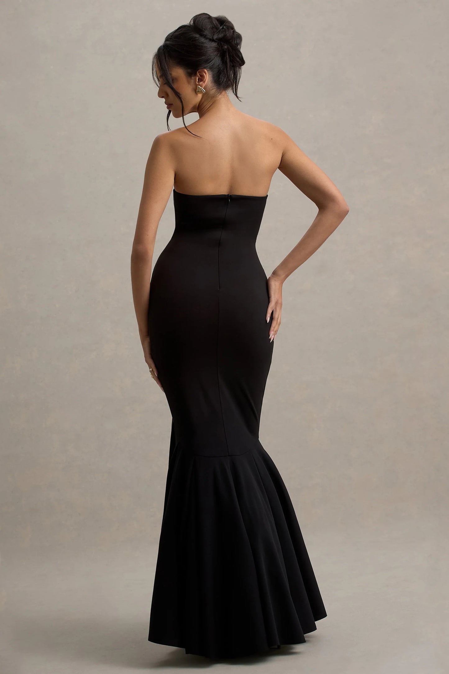 Angela Black Bandeau Fishtail Maxi Dress