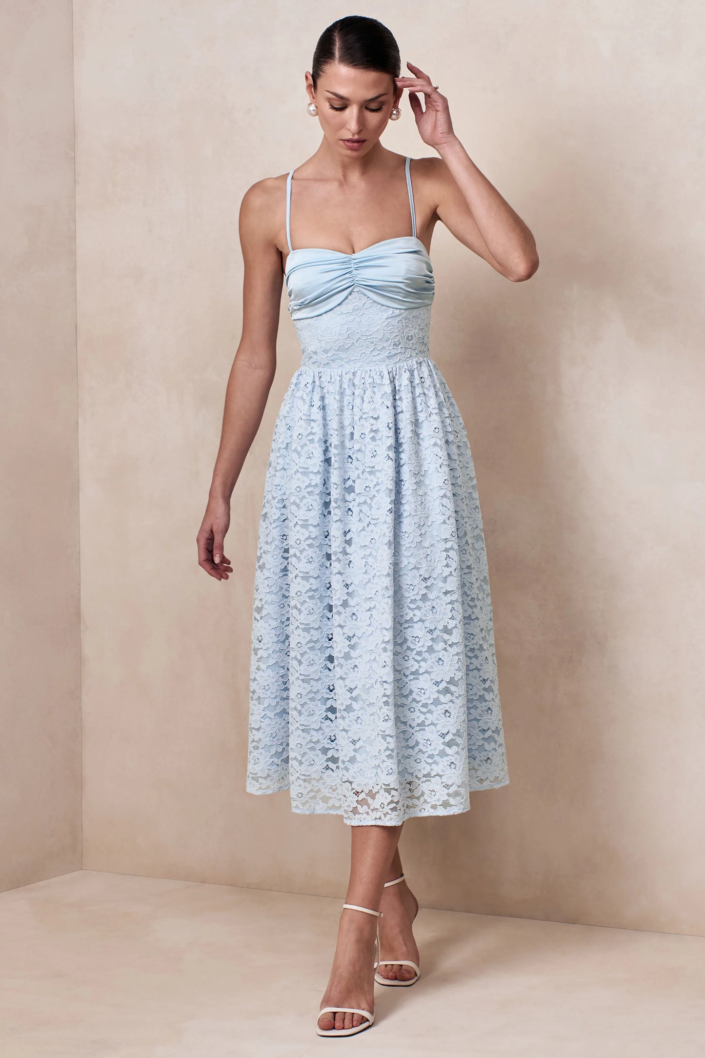 Gloriana Powder Blue Lace Sweetheart-Neck Midi Dress
