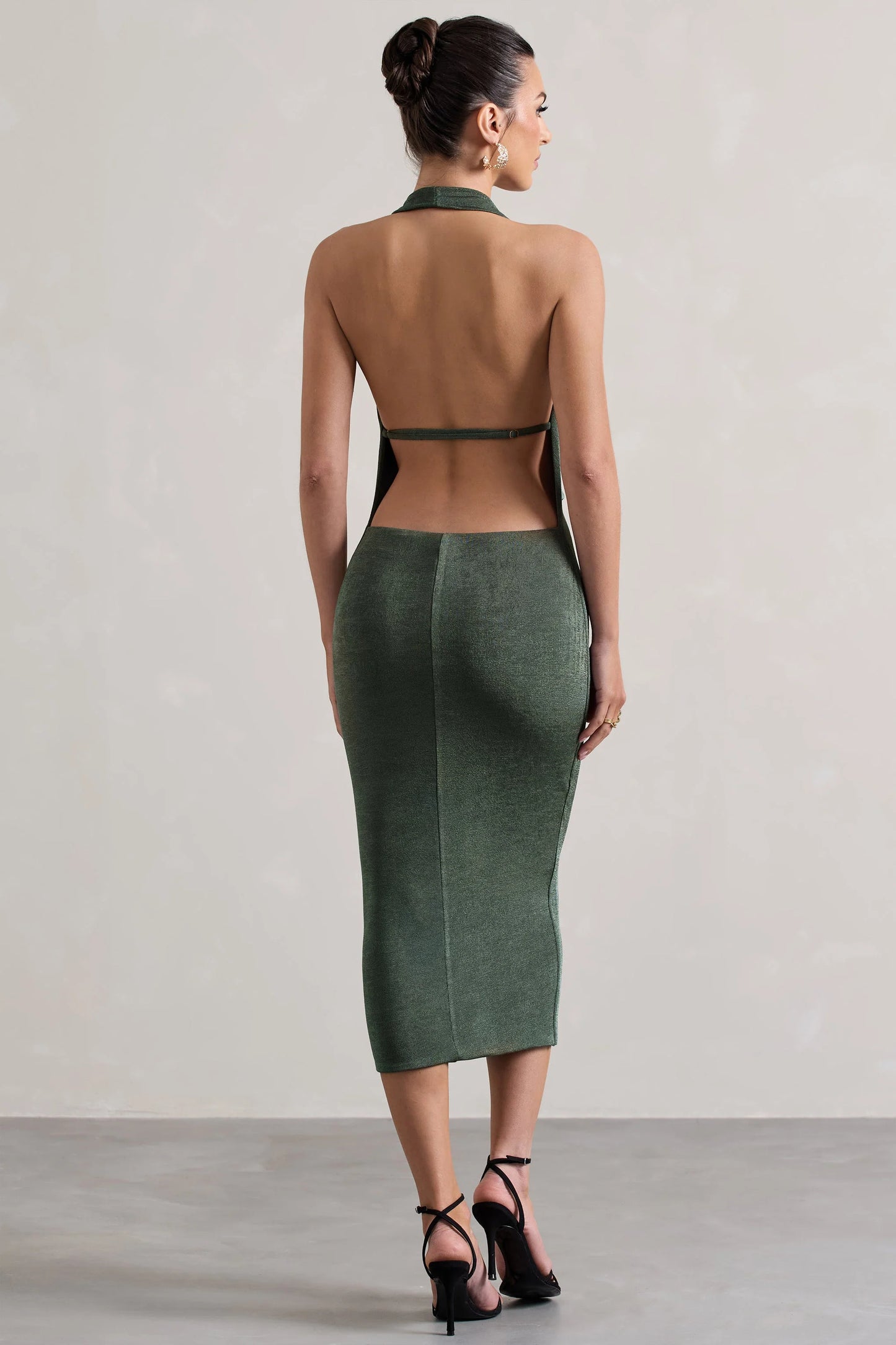 Raleigh Sage Green Cowl-Neck Midi Dress