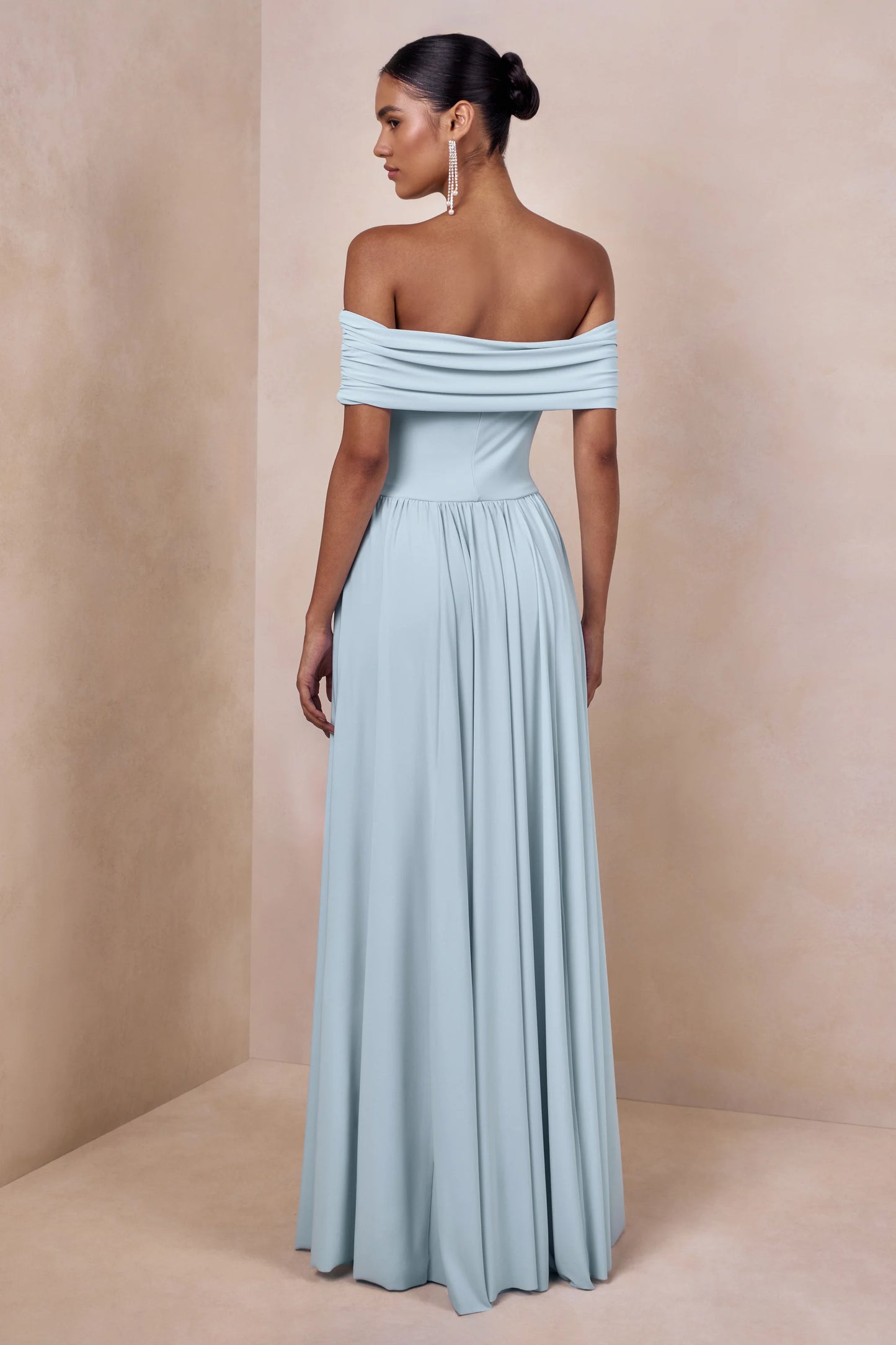 Cindie Powder Blue Bardot-Neck Maxi Dress
