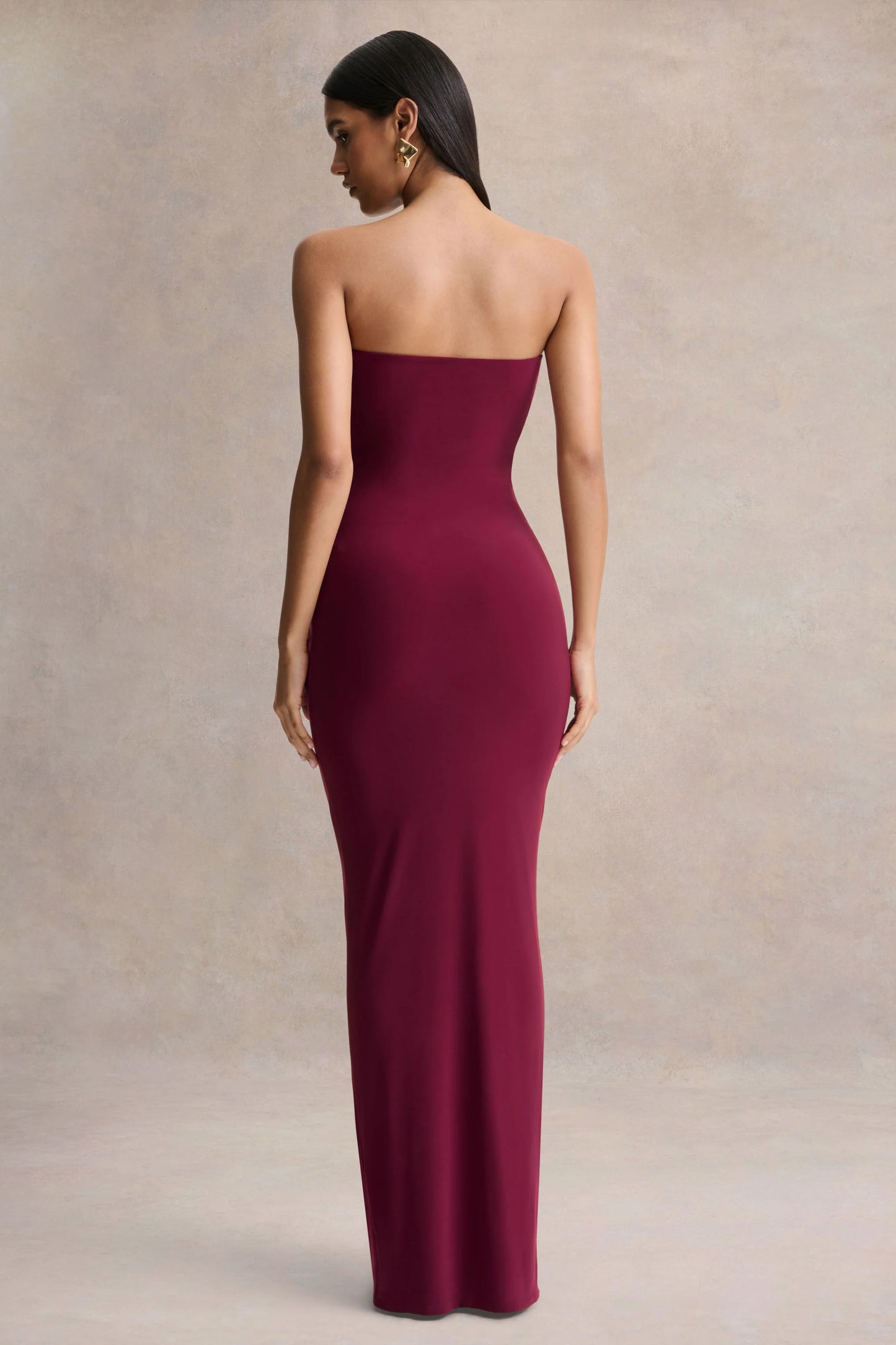 Beverly Burgundy Bandeau Maxi Dress With Gathered-Detailing
