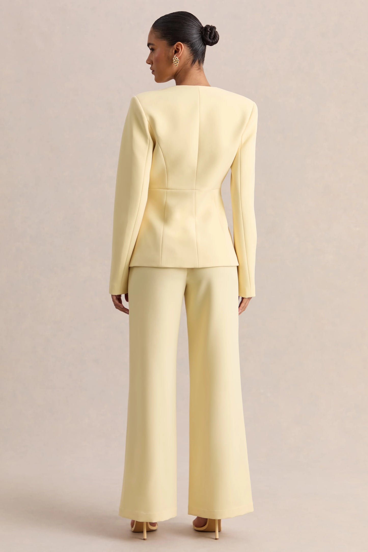 Rosalina Lemon Extreme-Plunge Neck Tailored Blazer