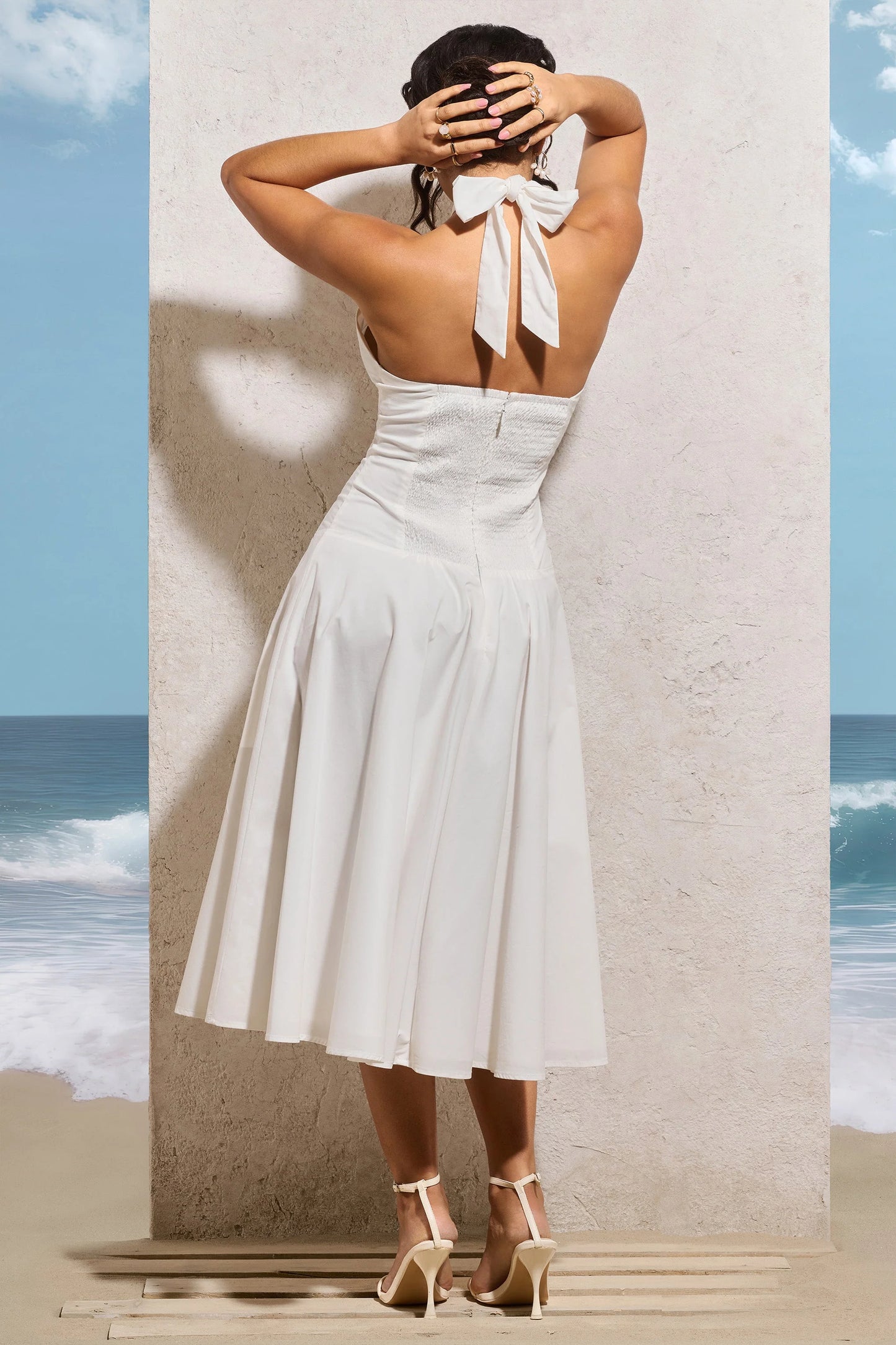Saint-Malo White Halter-Neck Midi Dress