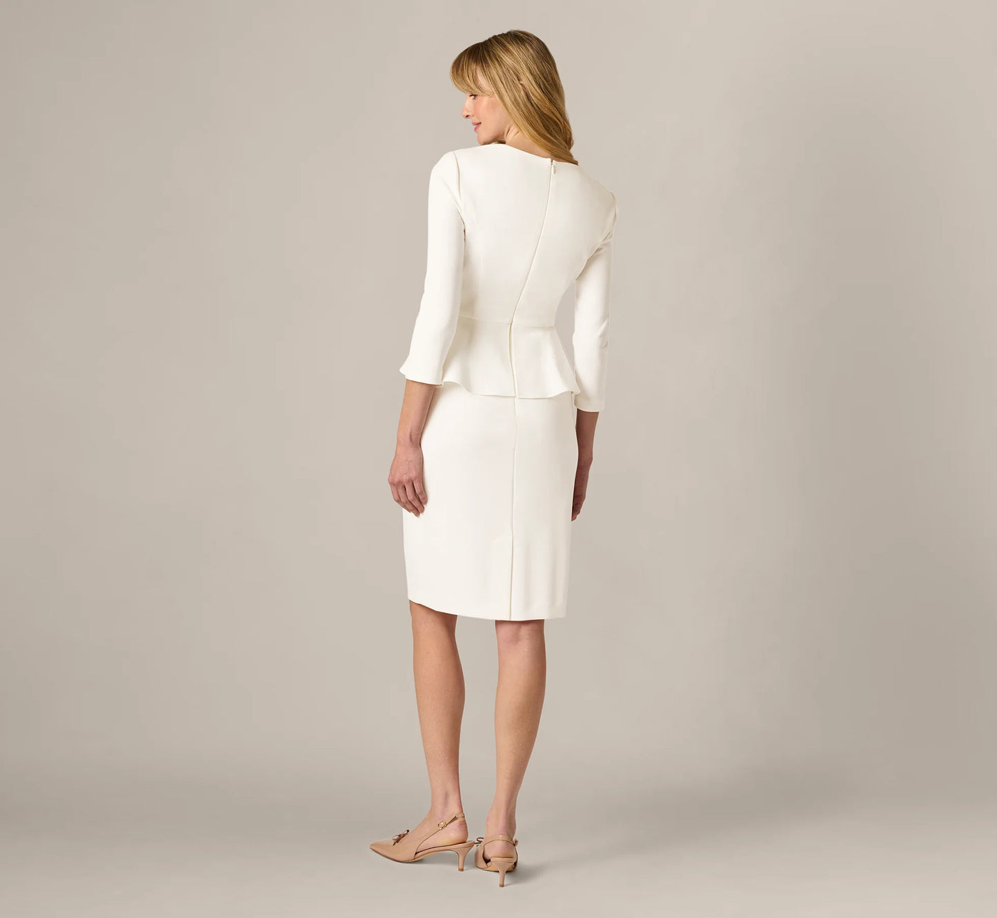 Three Quarter Sleeve Peplum Sheath Dress In Ivory