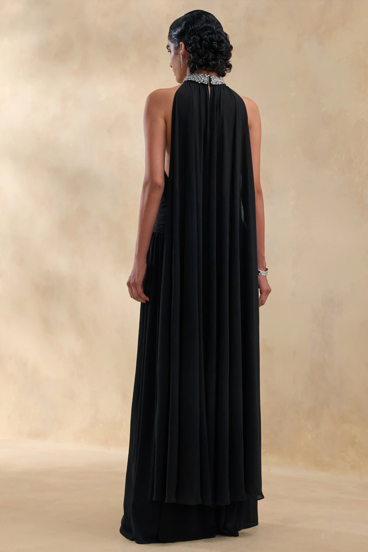 Marie Black Halter-Neck Maxi Dress With Embellished Detailing