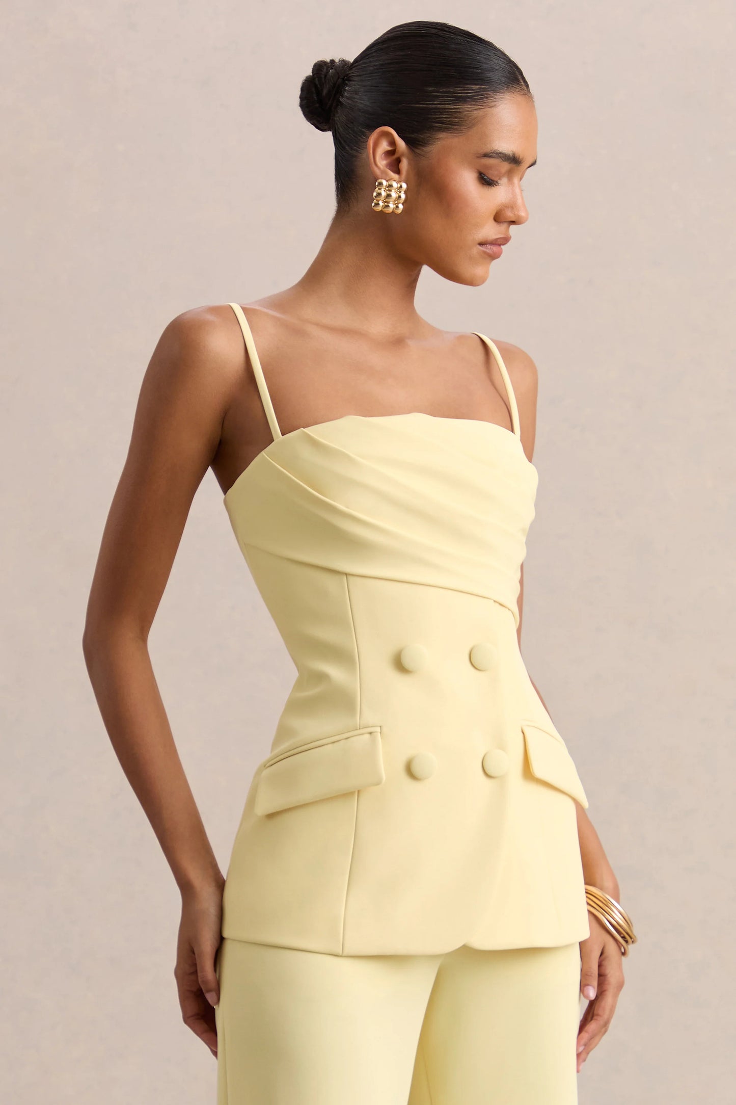 Lunivra Lemon Square-Neck Tailored Top