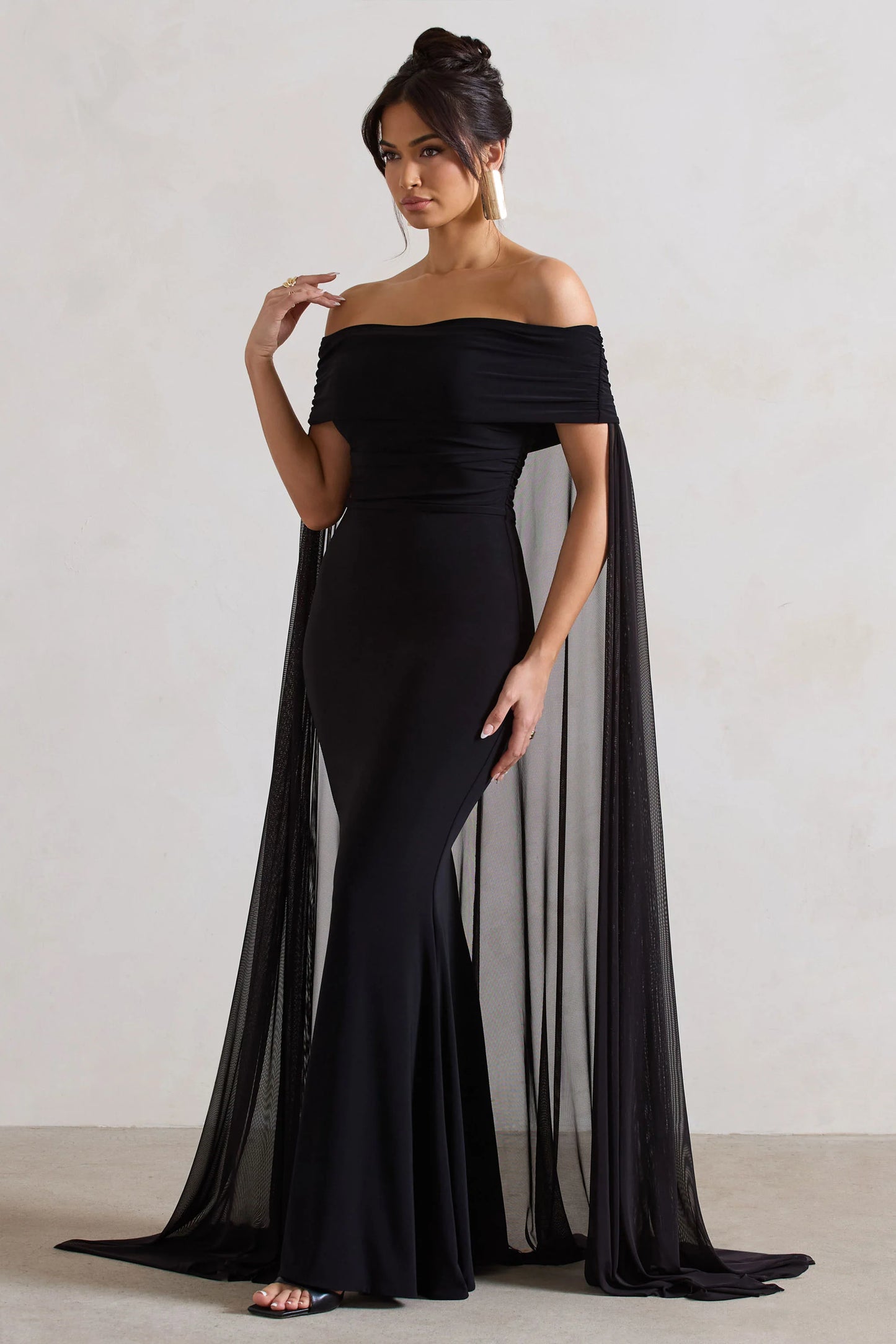 Carlotta Black Bardot Maxi Dress With Chiffon Cape