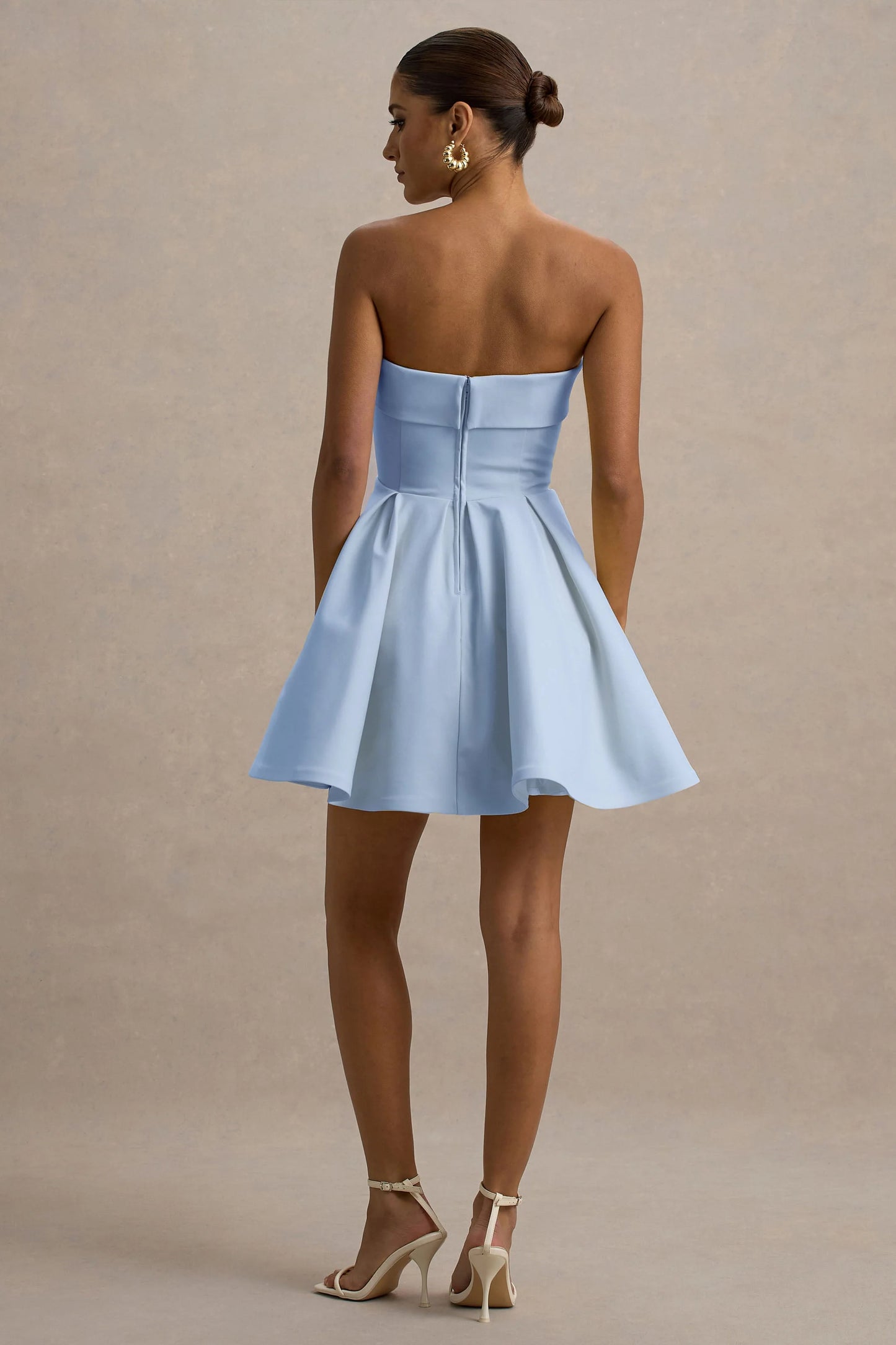Bruna Powder Blue Bandeau Skater Mini Dress