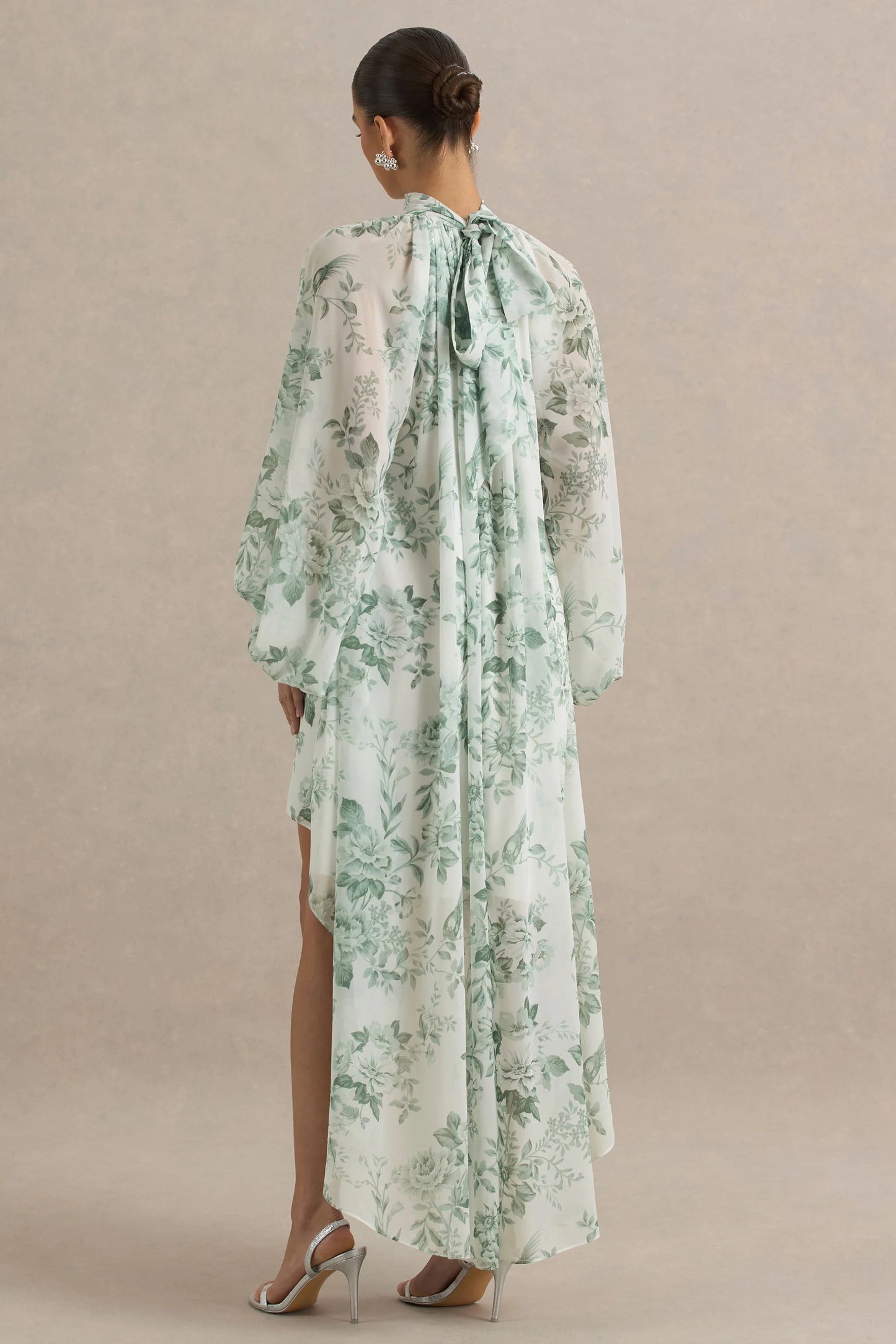 Delphia Green Floral Print High-Neck Maxi Dress