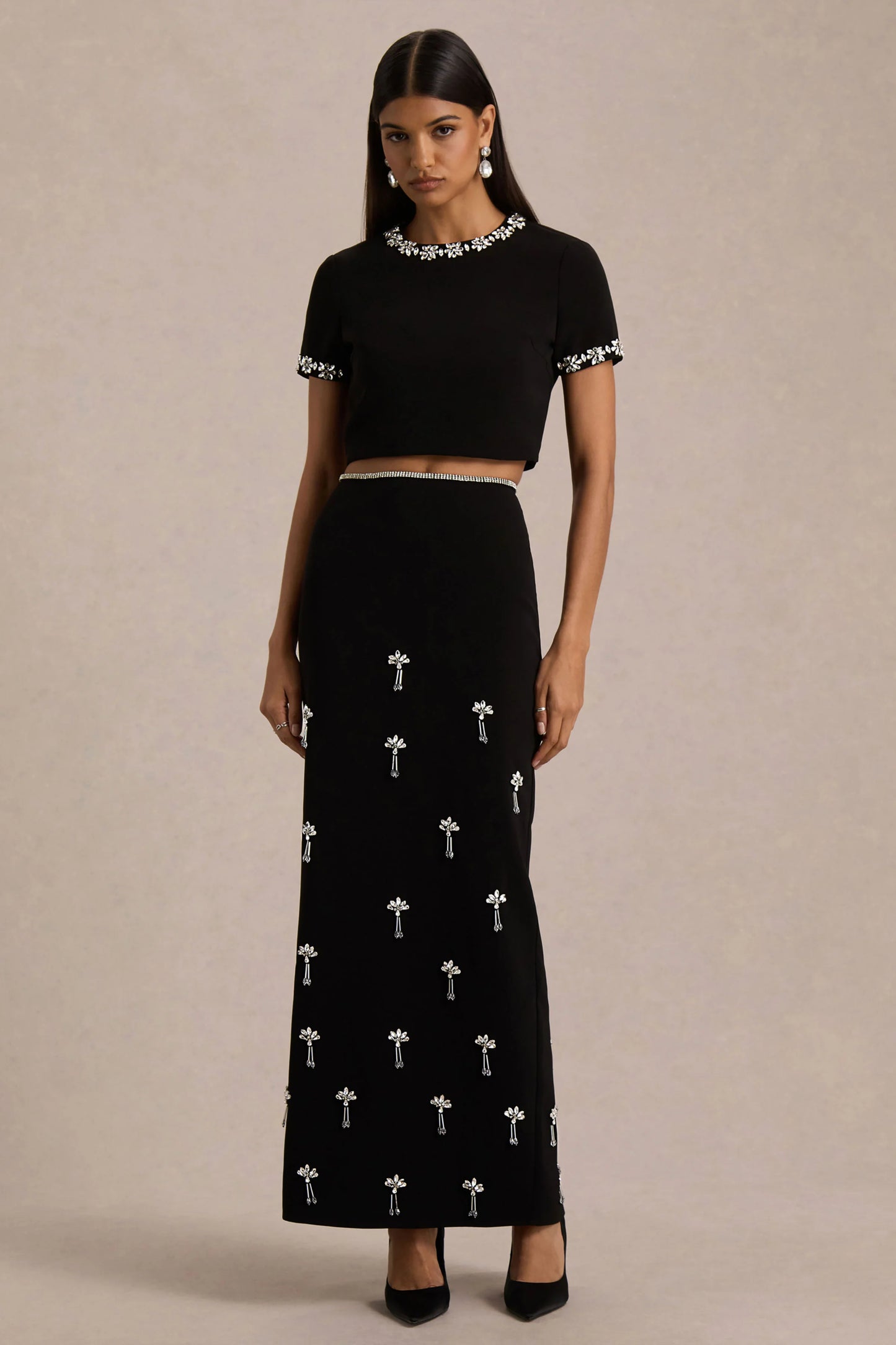 Salma Black Hand-Embellished Top