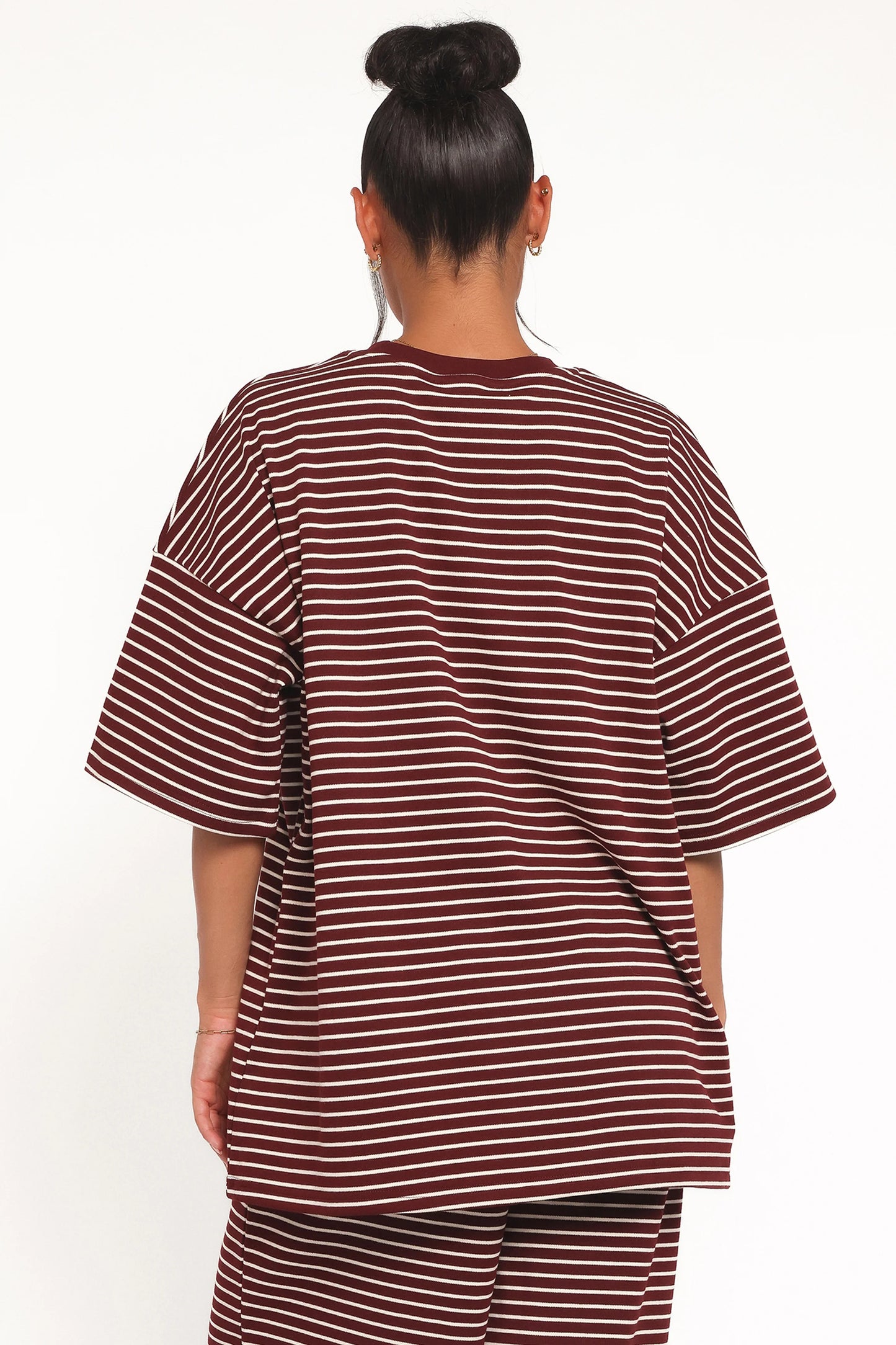 Wilda Oversized Tee - Burgundy Cream Stripe