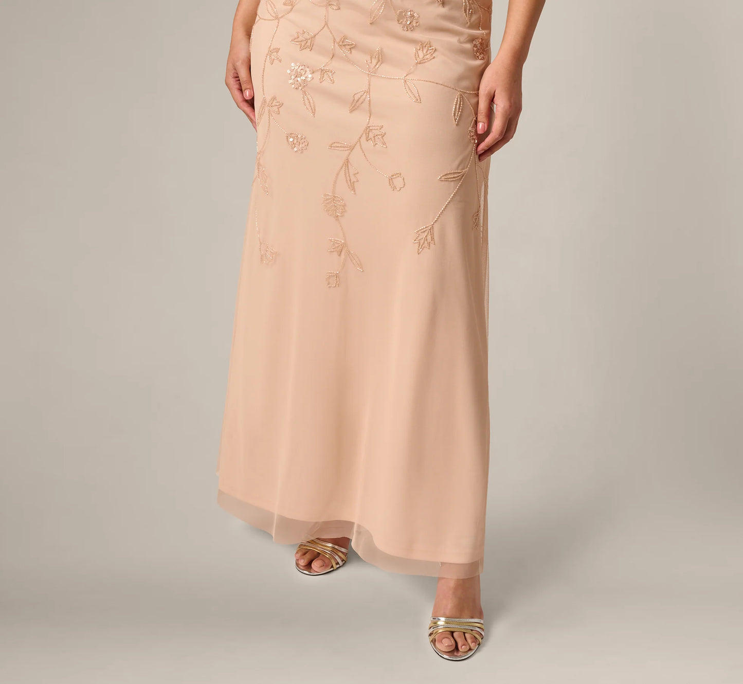 Plus Size Flutter Sleeve Blouson Beaded Gown In Blush