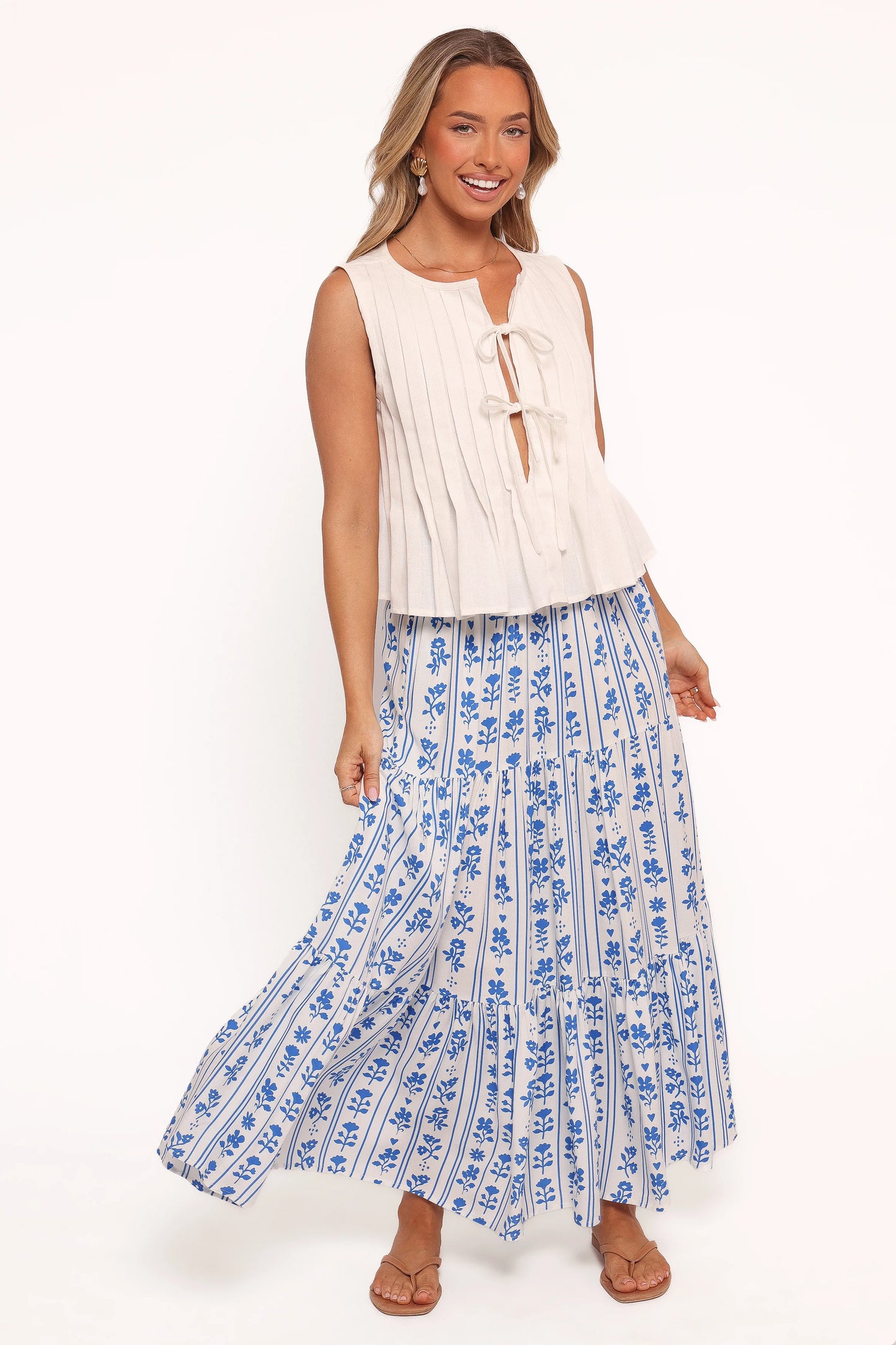 Delia Pleat Tie Top - White