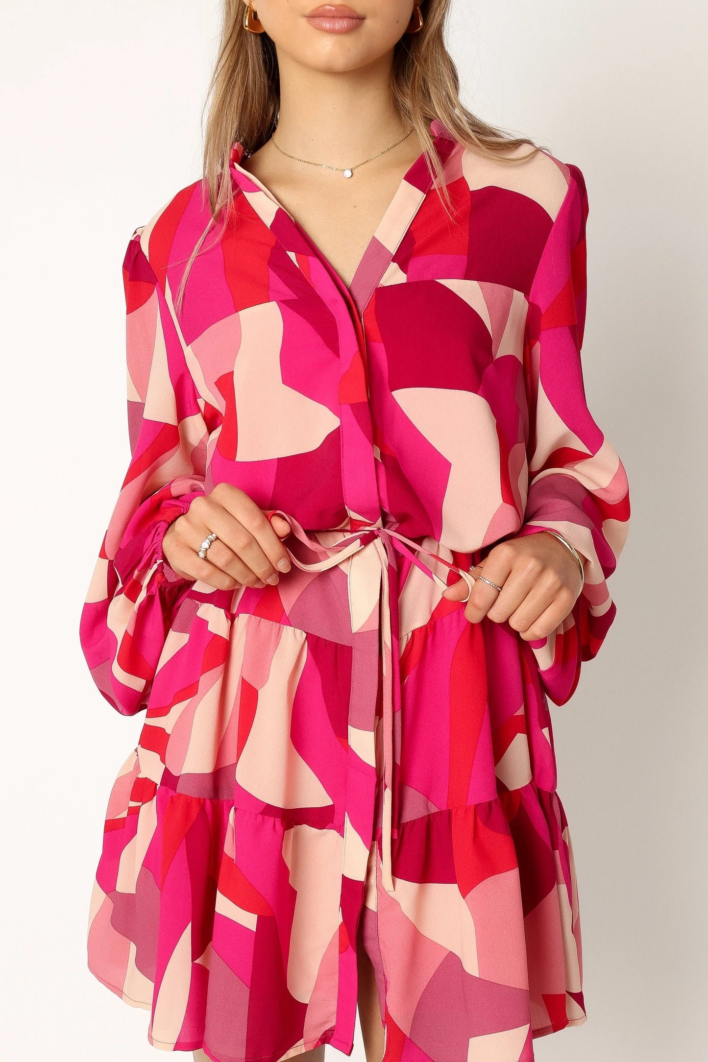 Milly Long Sleeve Mini Dress - Red Magenta