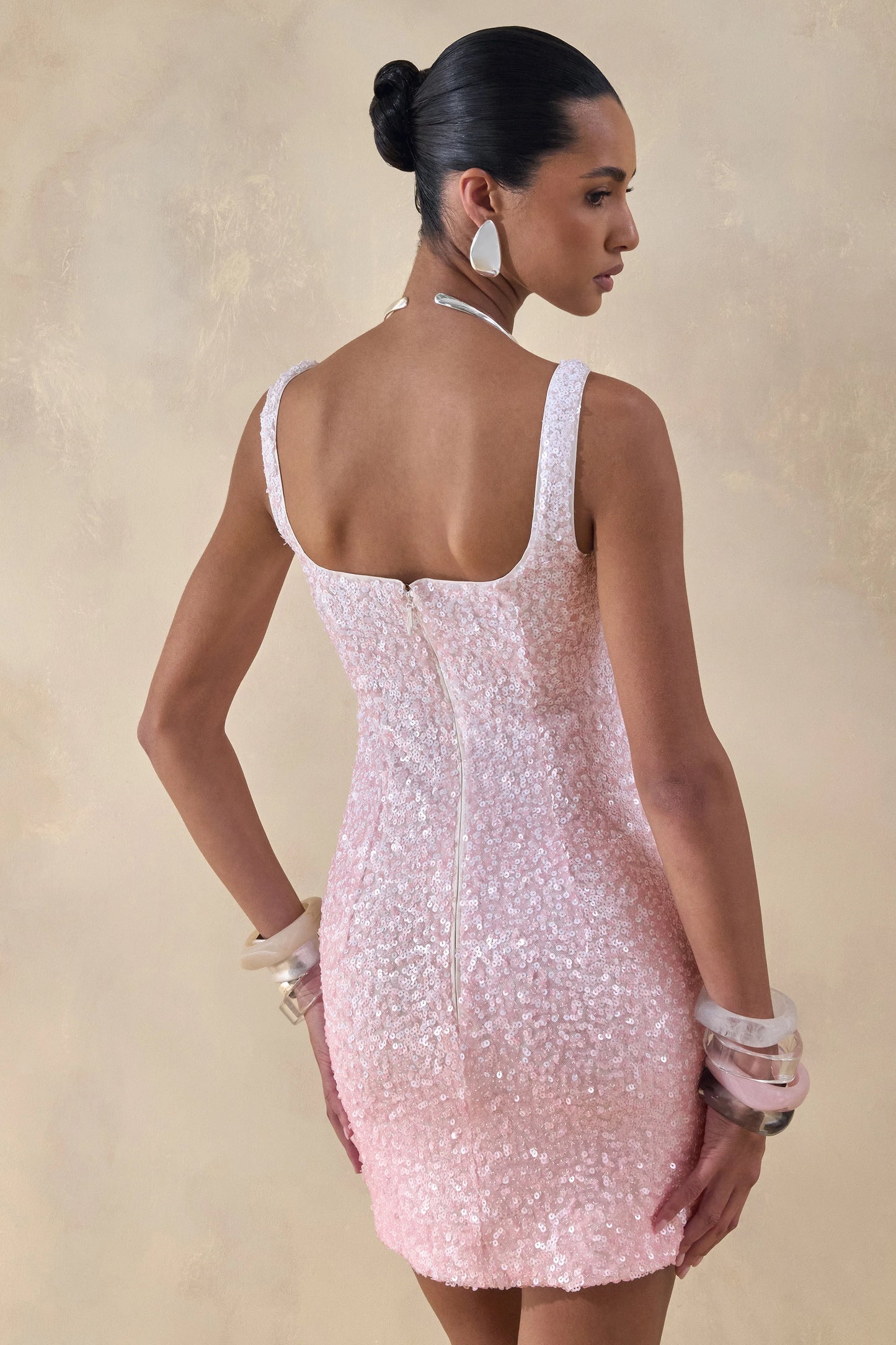 Rionelle Pink And White Sequin Mini Dress
