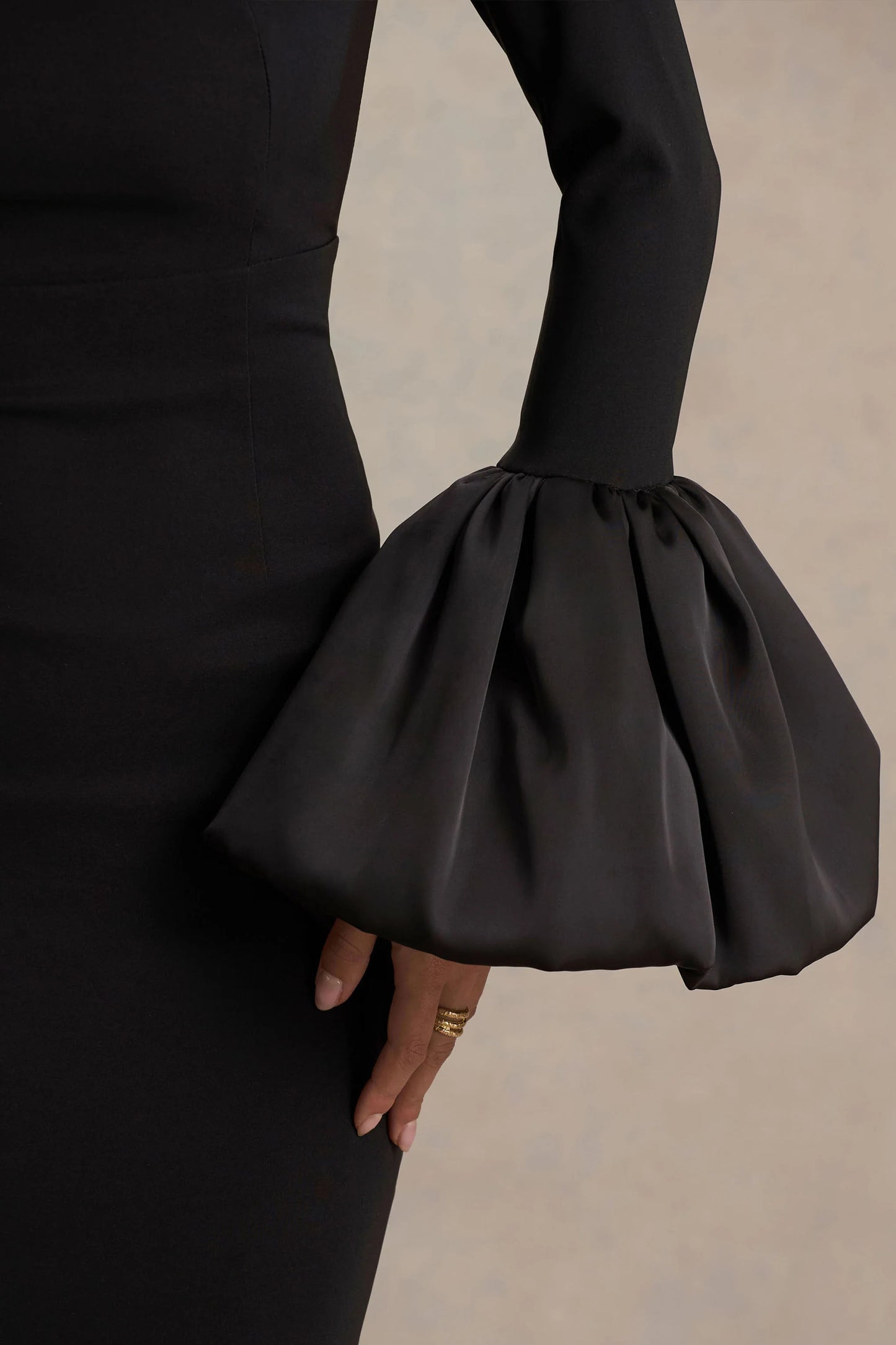 Retreat Black Square-Neck Maxi Dress With Satin Puff-Sleeves