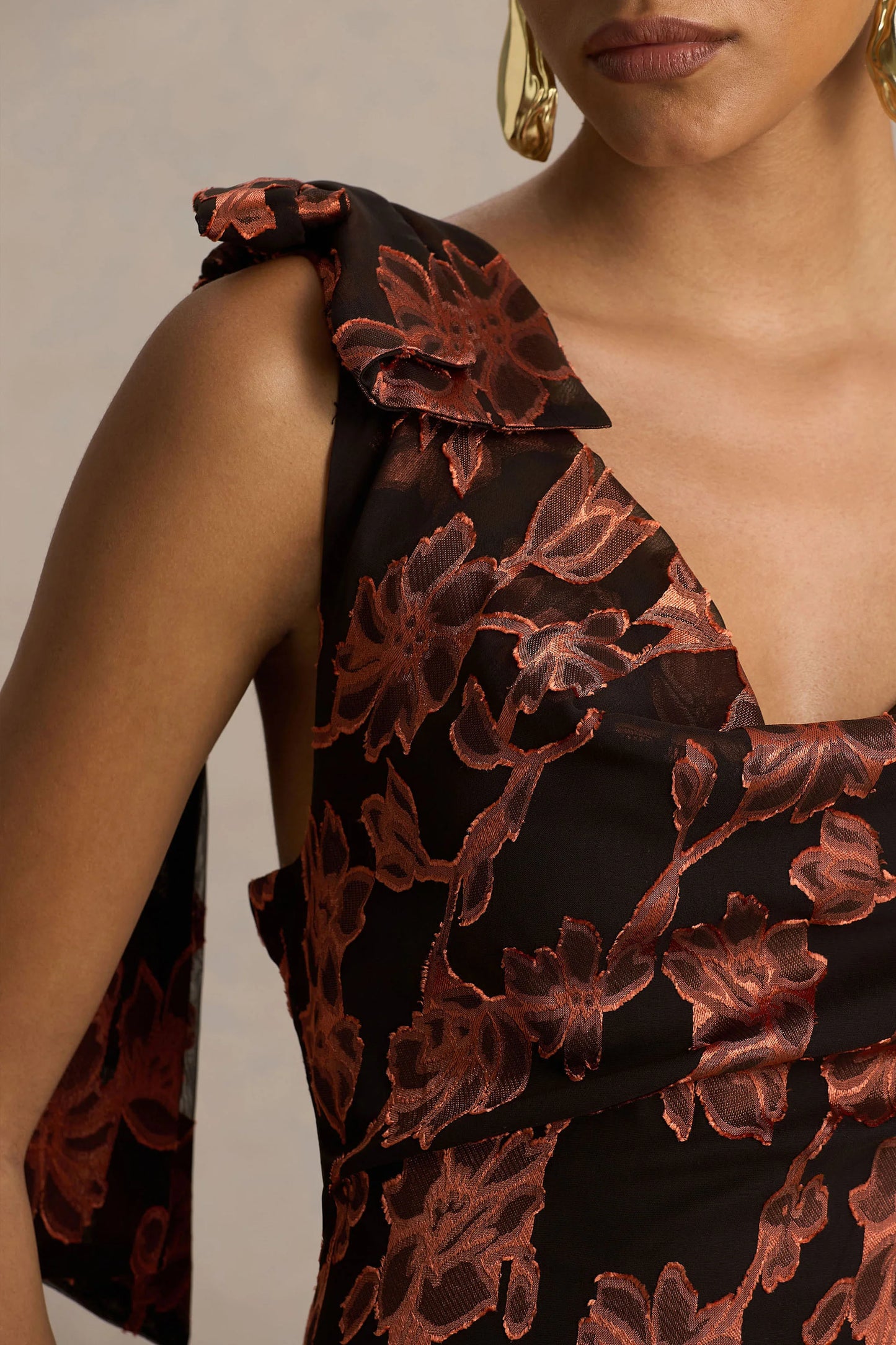 Mar Black And Rust Cowl-Neck Maxi Dress With Bow Detail