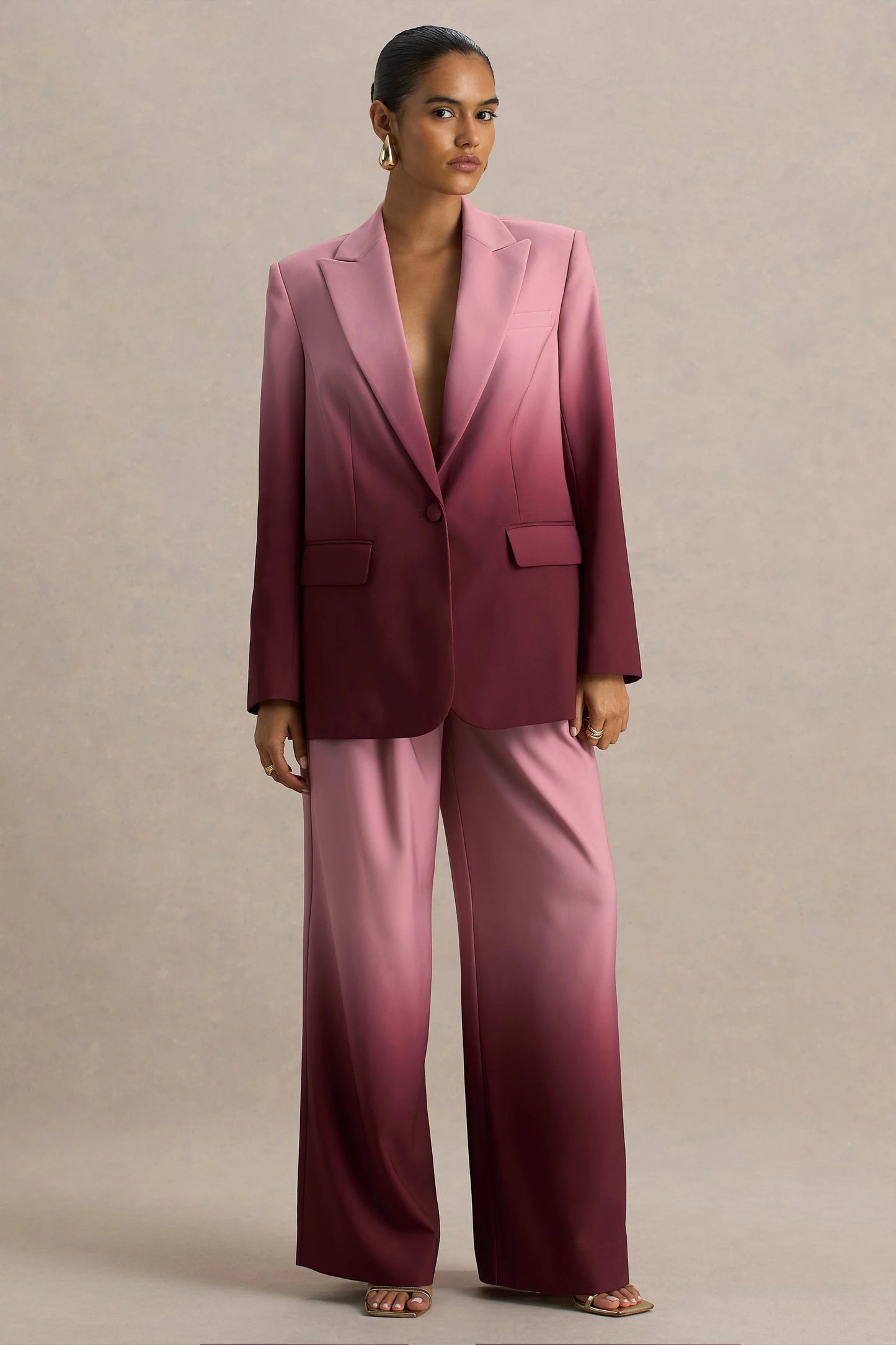 Enya Cherry Ombre Plunge-Neck Satin Blazer