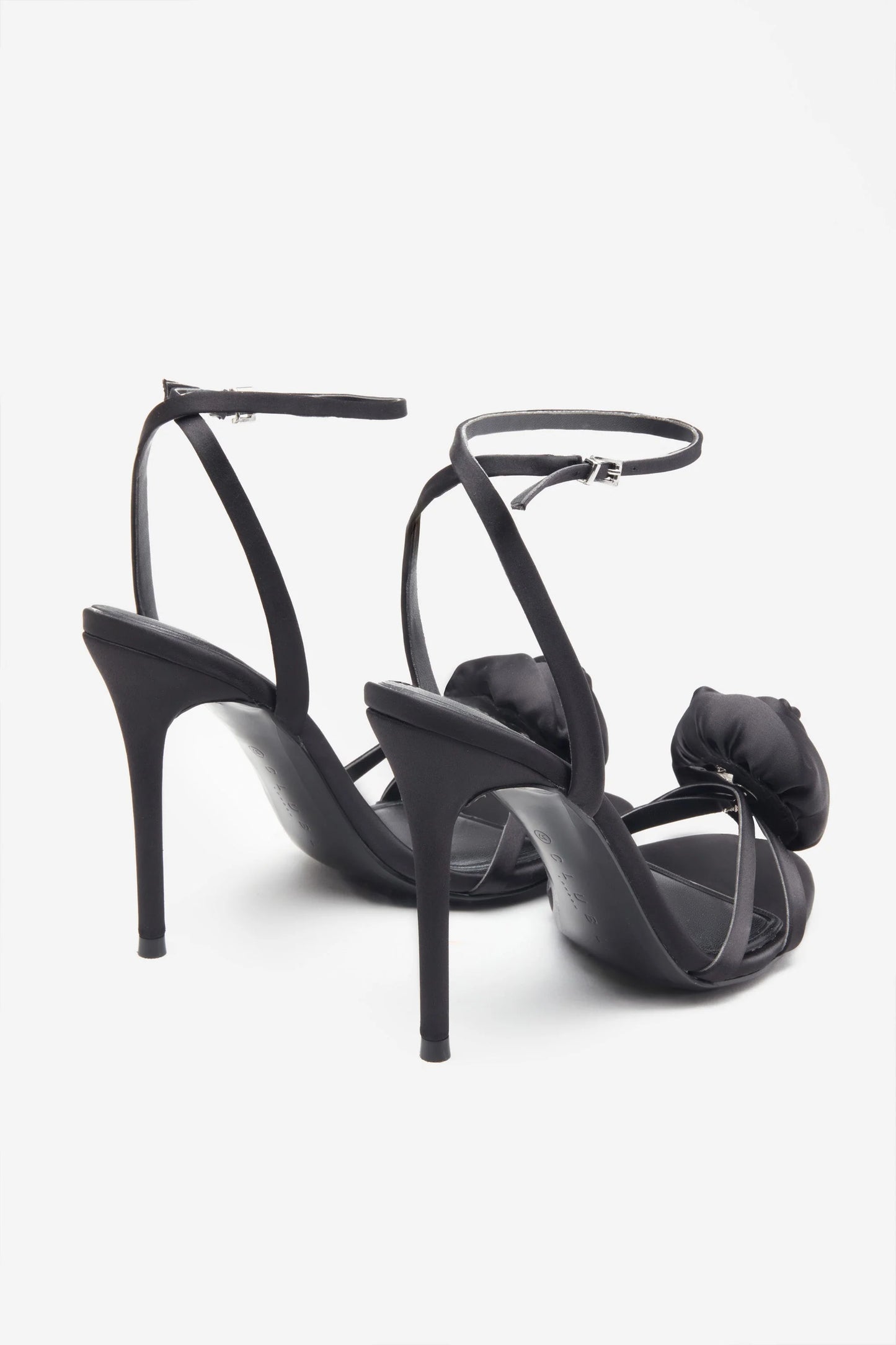 Sweet Step Black Satin Strappy Heeled Sandals With Flowers