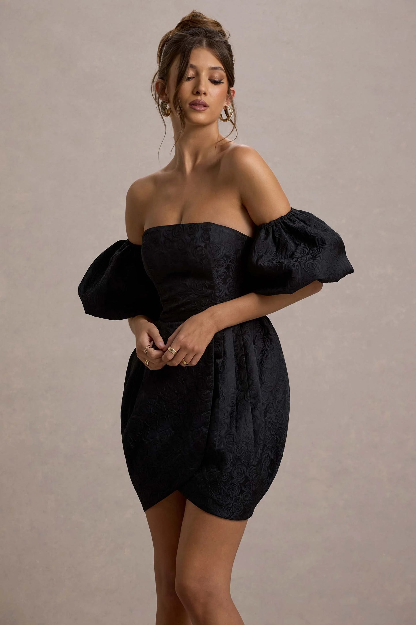 Ramone Black Bardot Mini Dress With Tulip Hem